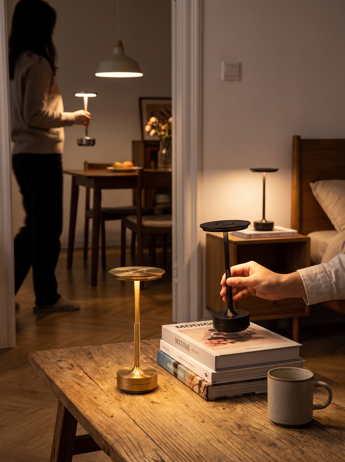 Cordless Aluminium Touch Table Lamp in a lifestyle setting