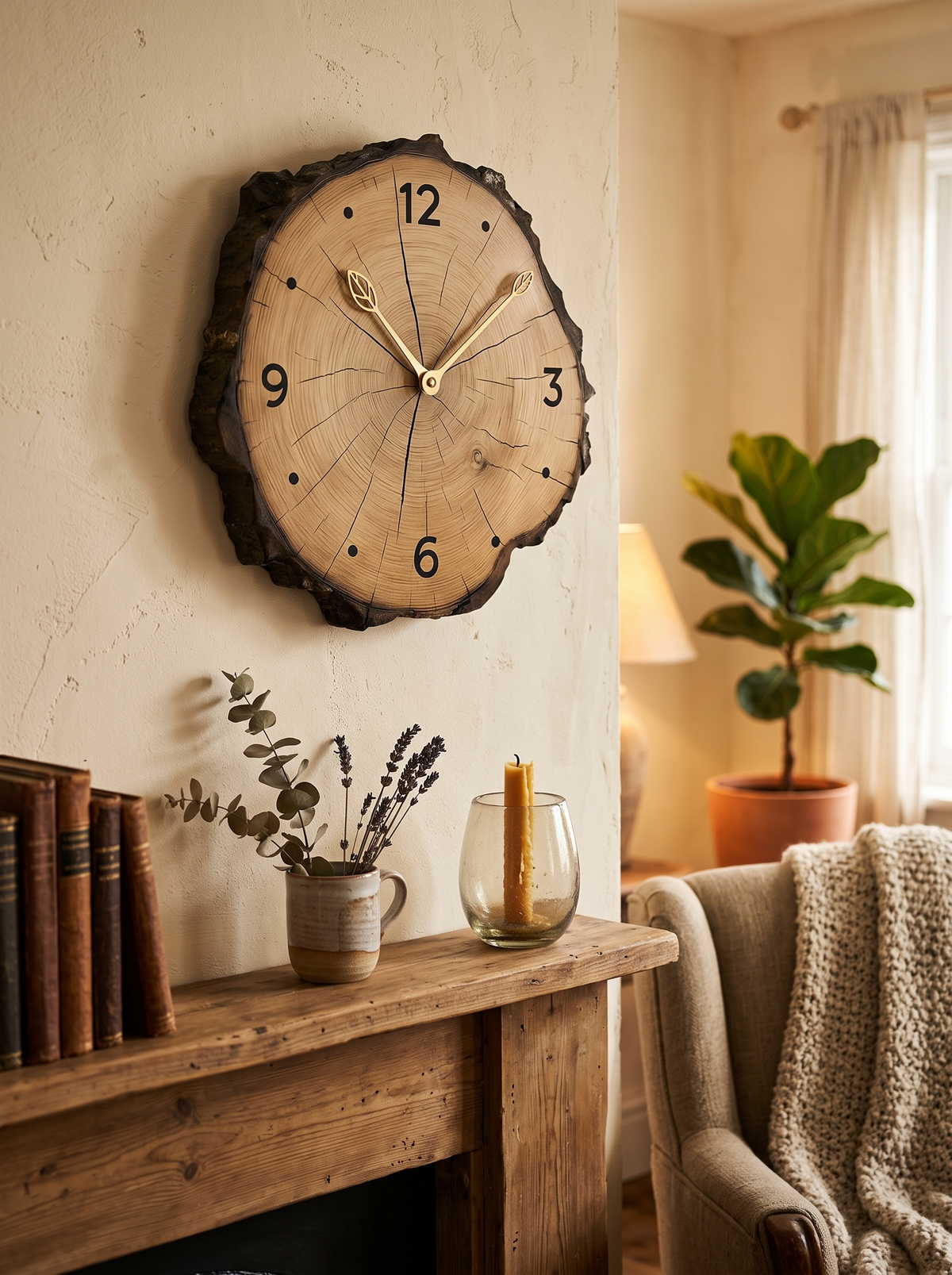 Rustic Wood Slice Wall Clock in a lifestyle setting
