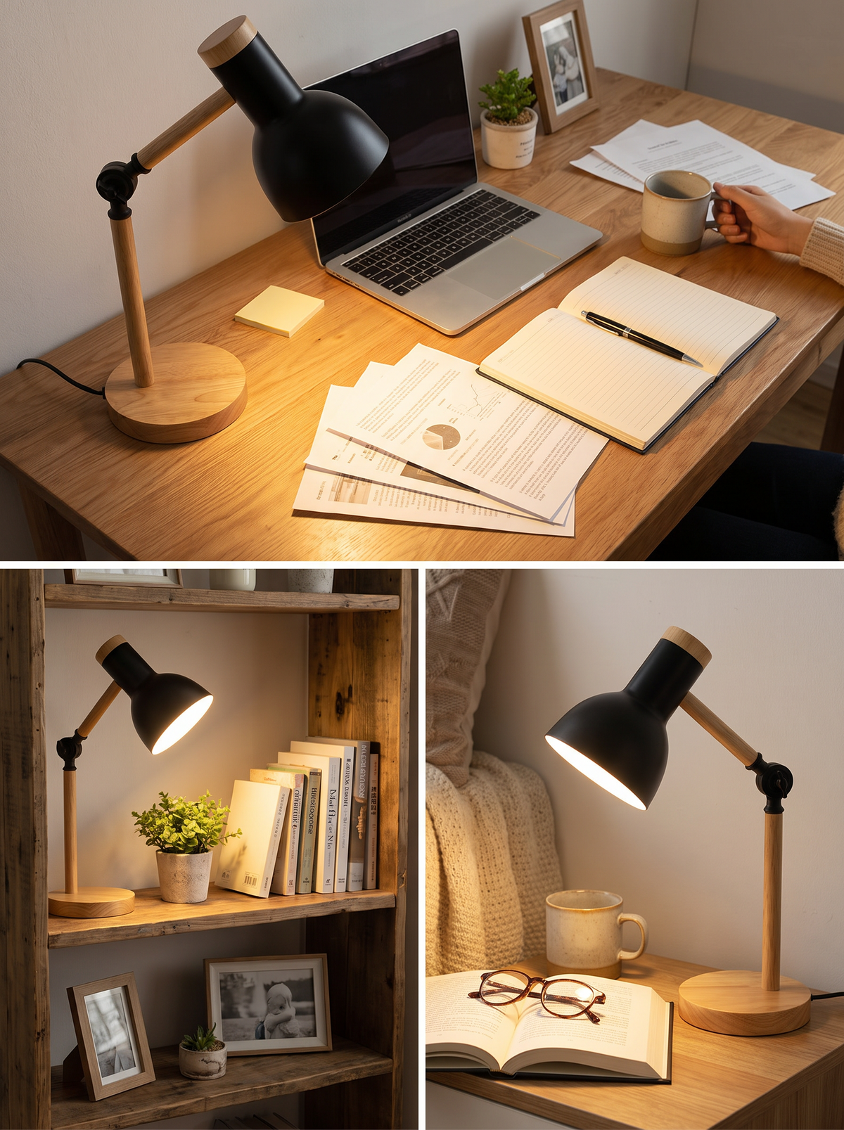 Nordic Wood Arm LED Desk Lamp in a lifestyle setting