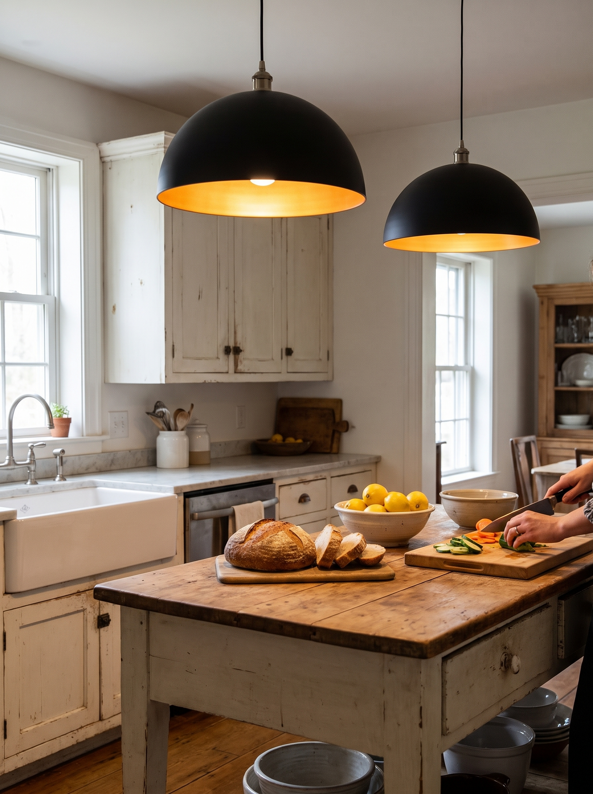 Industrial Black and Gold Dome Pendant in a lifestyle setting