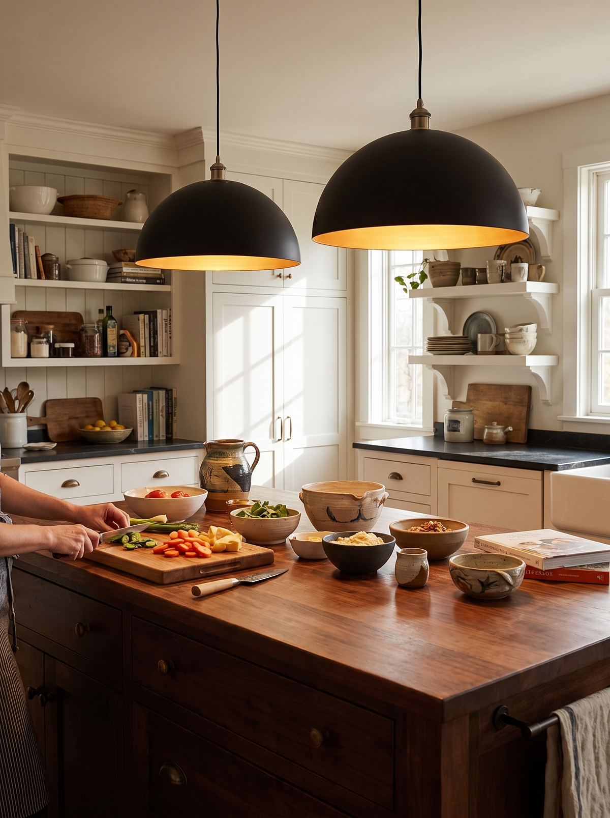 Industrial Black and Gold Dome Pendant in a lifestyle setting