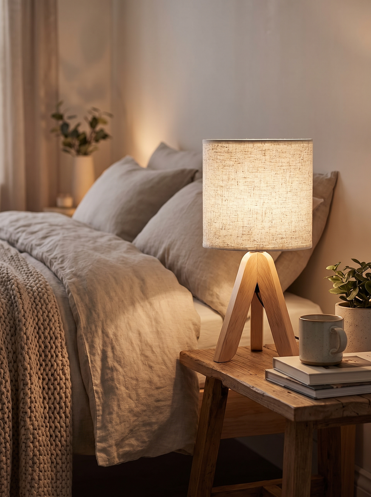 Nordic Wooden Tripod Table Lamp in a lifestyle setting