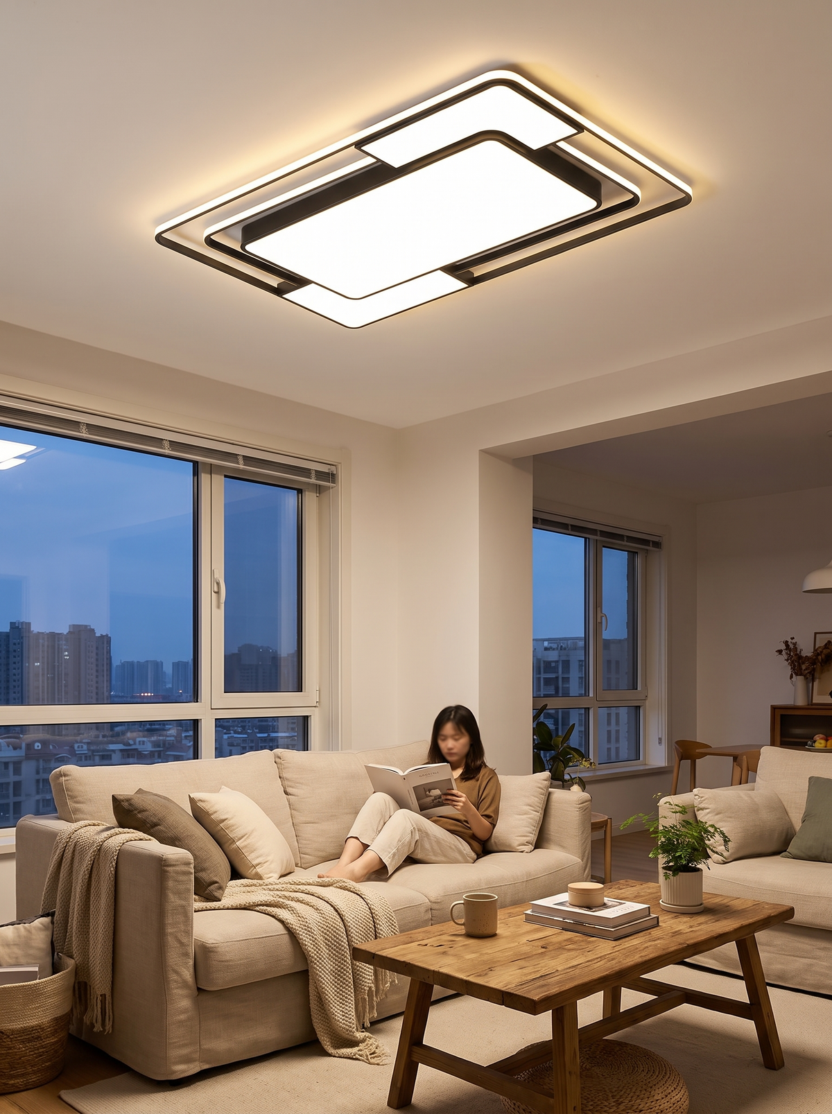 Geometric Remote Control LED Ceiling Light in a lifestyle setting