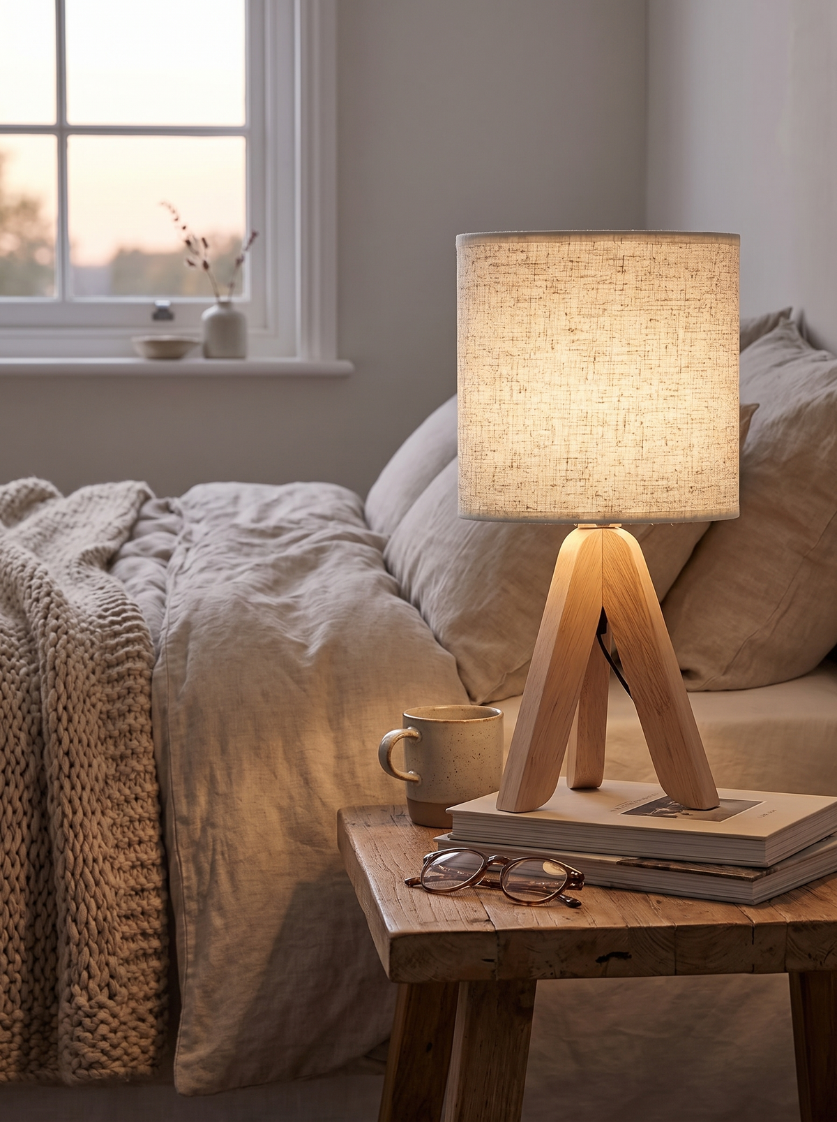 Nordic Wooden Tripod Table Lamp in a lifestyle setting