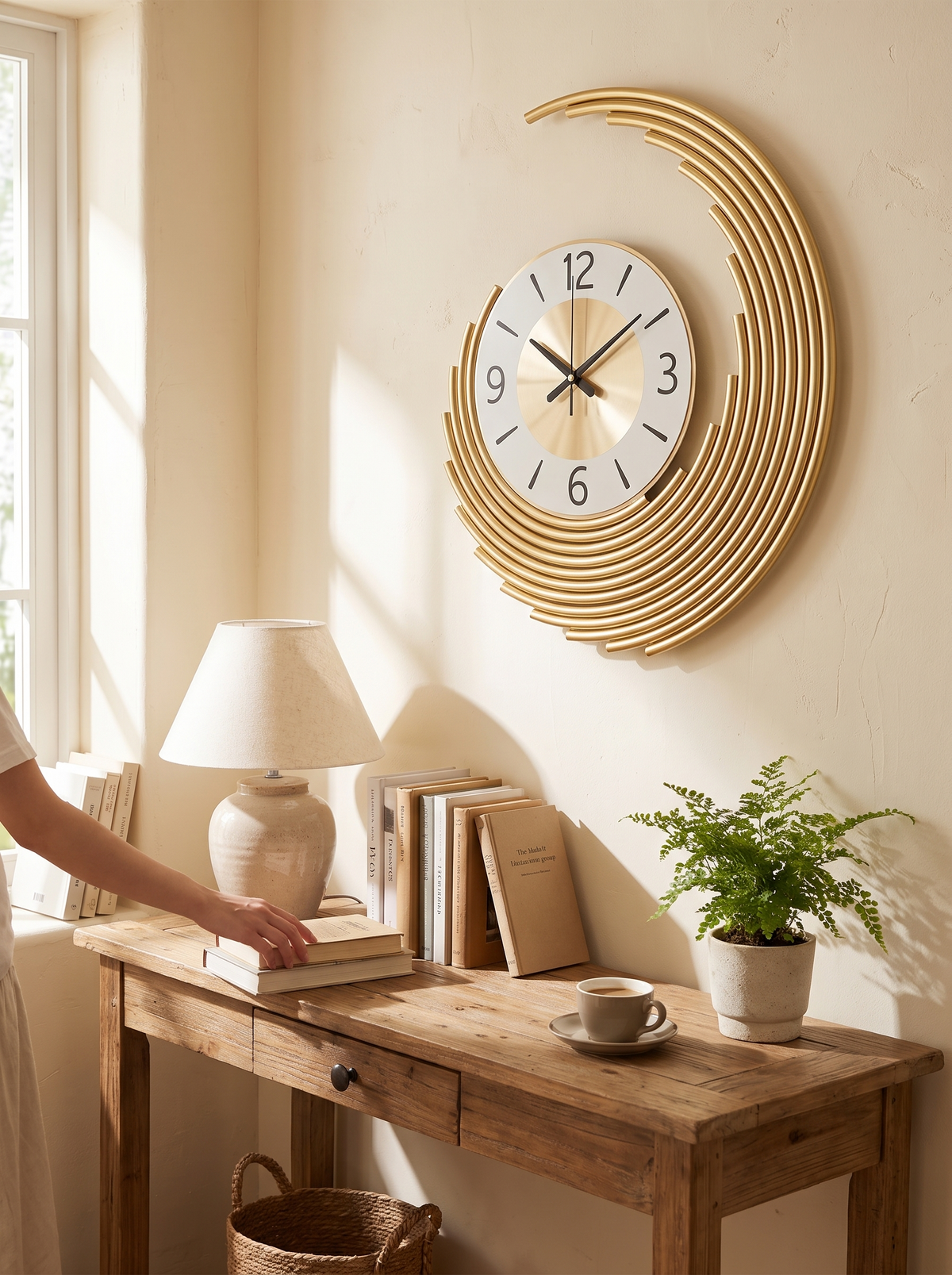 3D Layered Crescent Metal Wall Clock in a lifestyle setting
