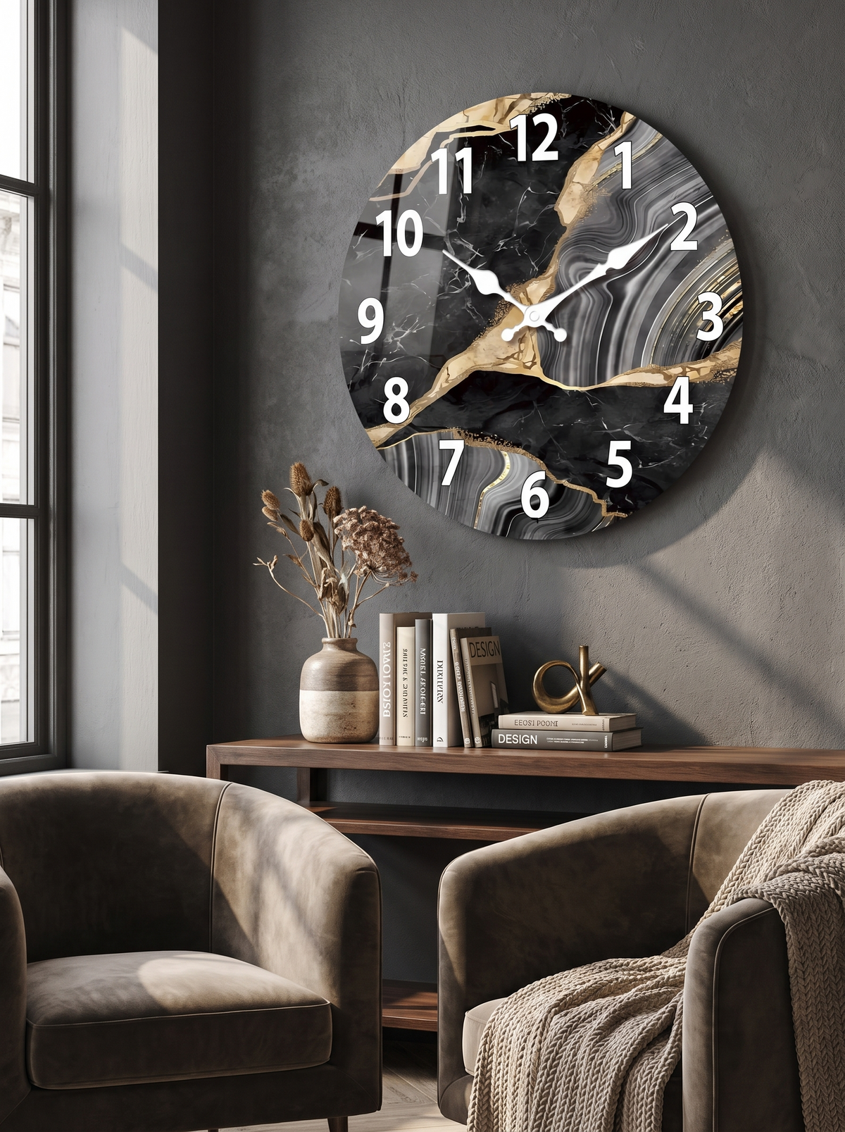MarbellaTime Marble Pattern Wall Clock in a lifestyle setting