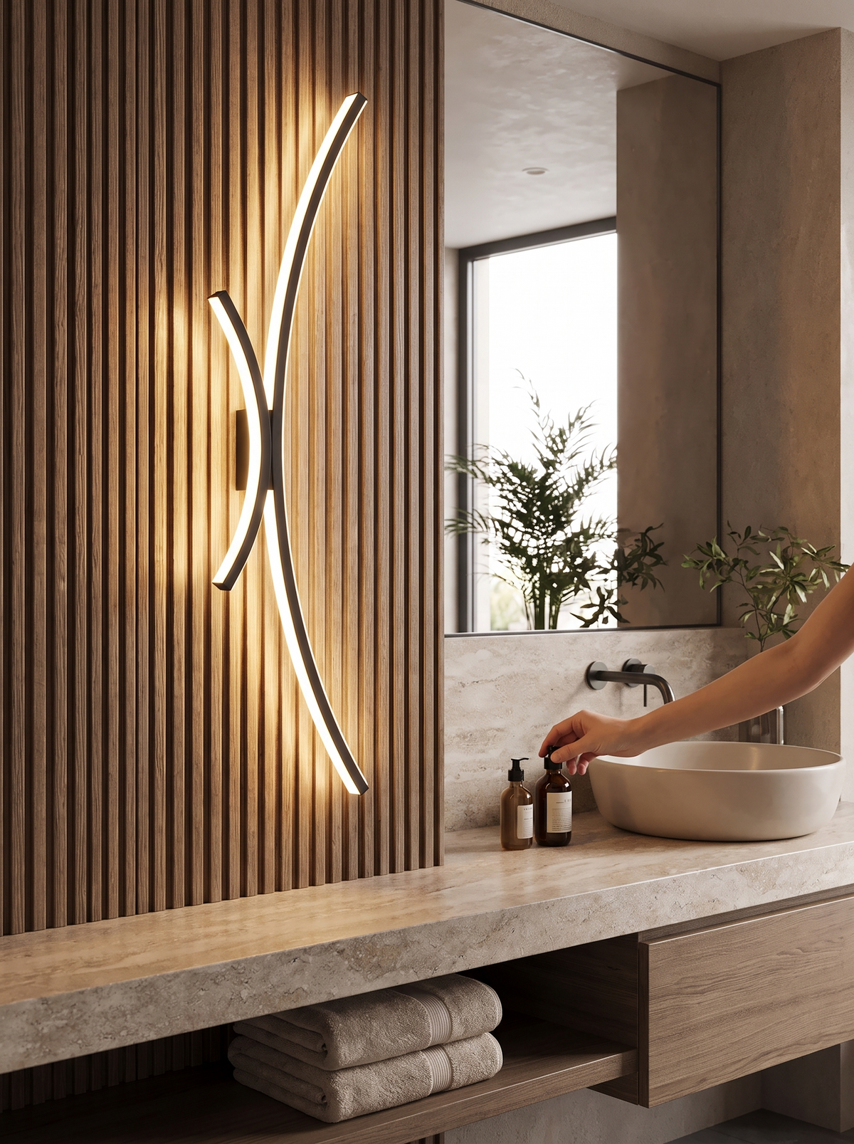 Curved Linear LED Wall Light in a lifestyle setting