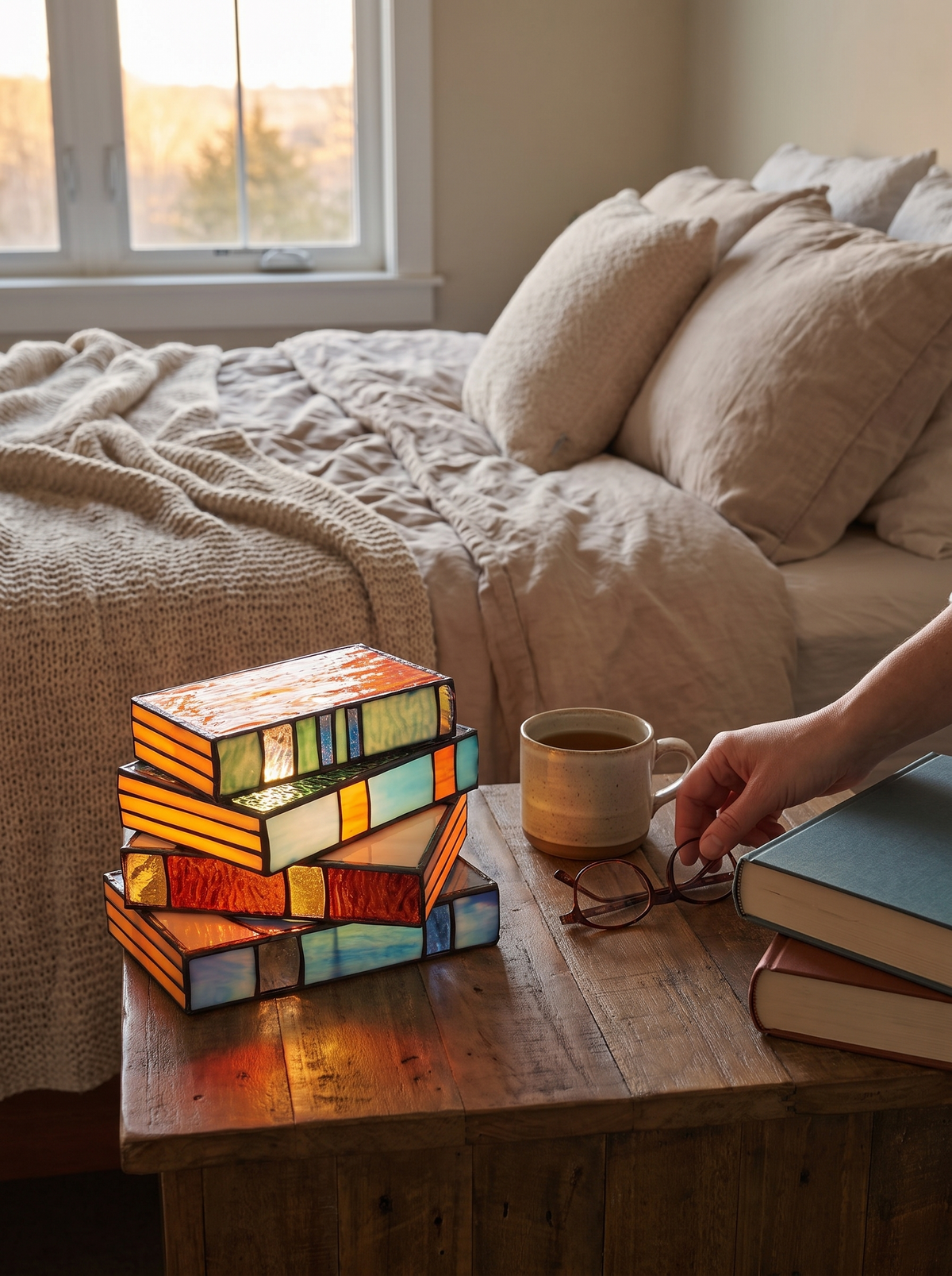 GlassNovel Stained Glass Book Lamp in a lifestyle setting