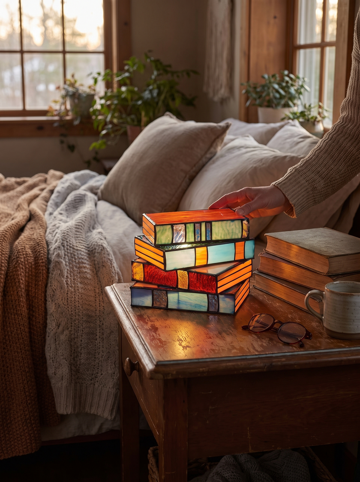 GlassNovel Stained Glass Book Lamp in a lifestyle setting