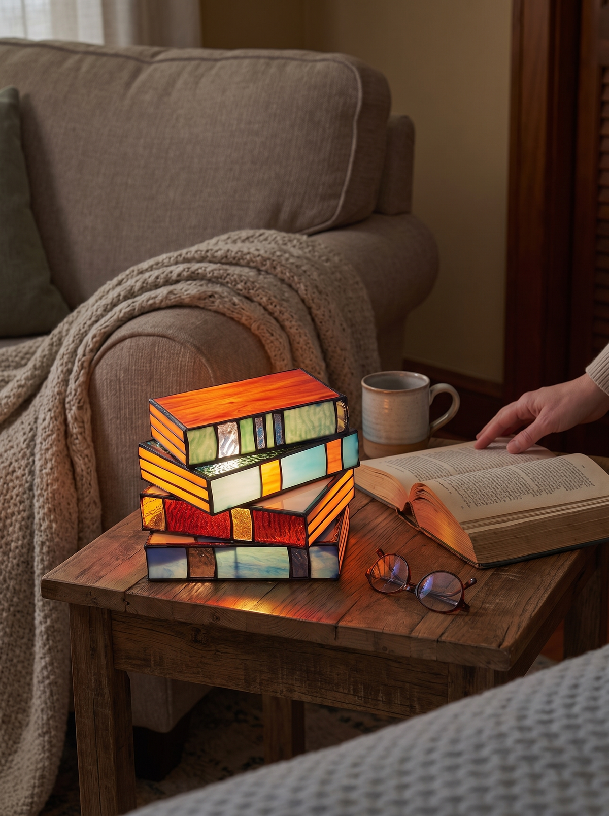 GlassNovel Stained Glass Book Lamp in a lifestyle setting