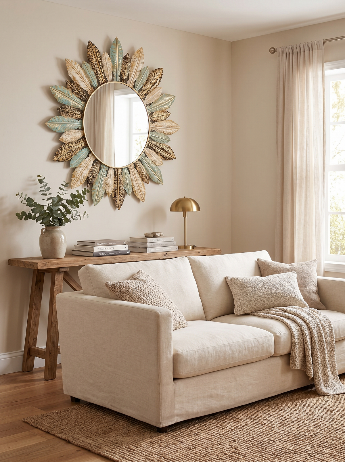 Bohemian Sunburst Metal Wall Mirror in a lifestyle setting