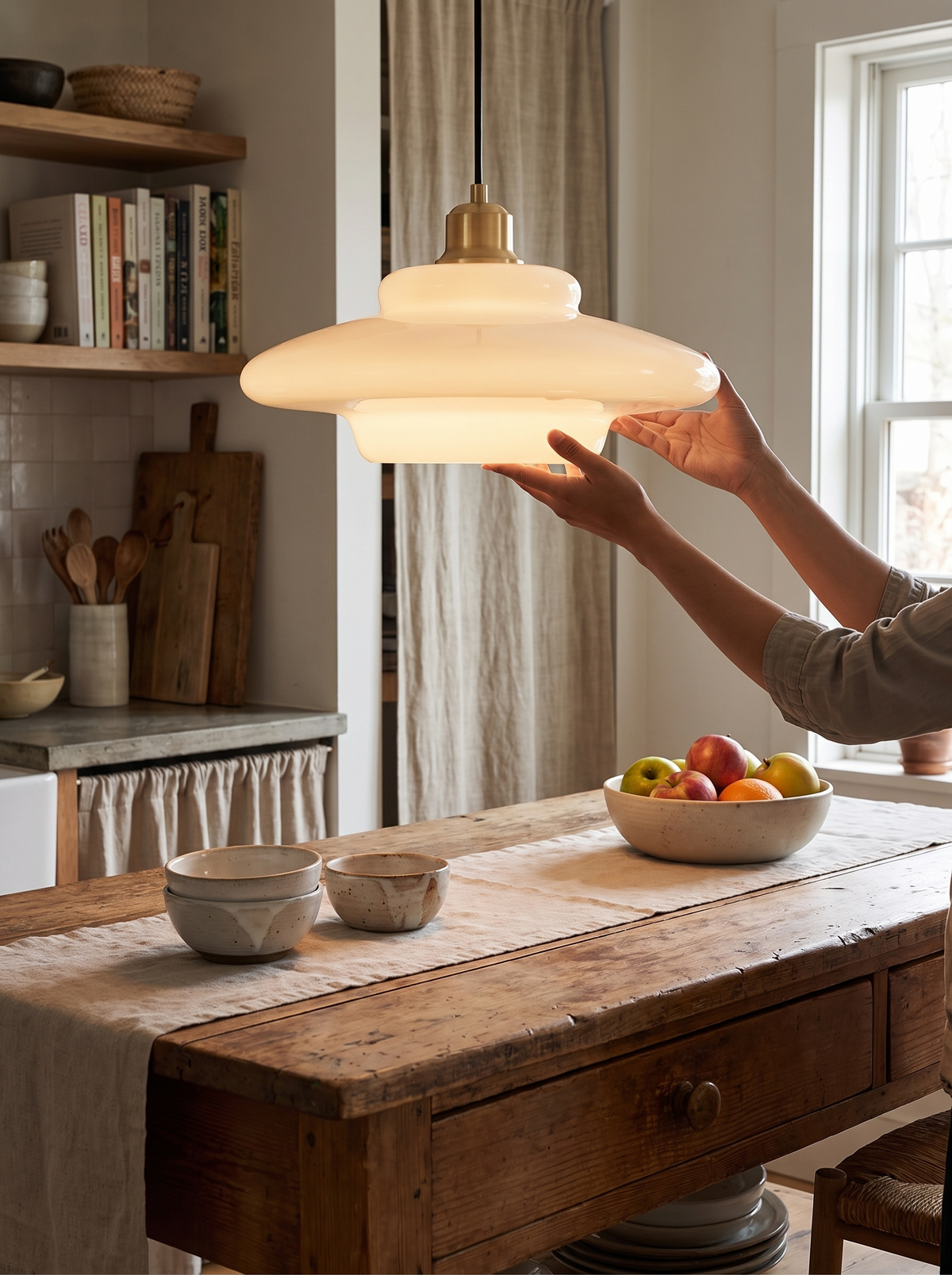 White Glass Pendant Light in a lifestyle setting