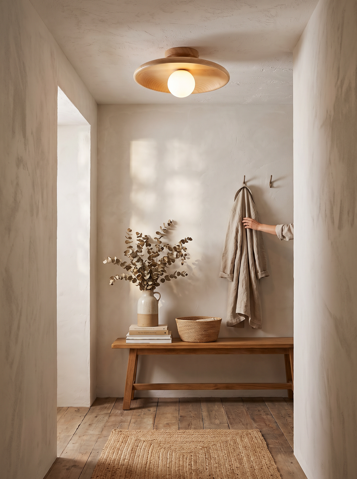 Modern Wooden Ceiling Light in a lifestyle setting