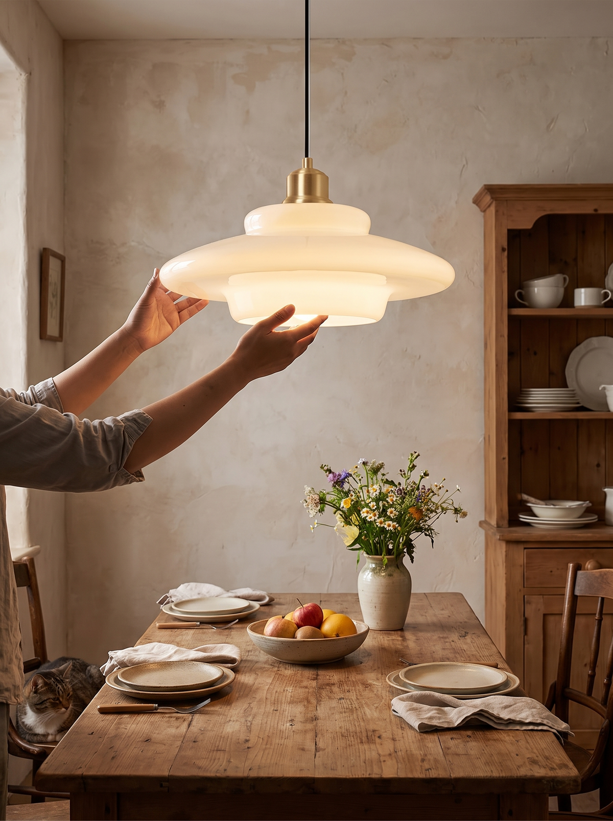 White Glass Pendant Light in a lifestyle setting