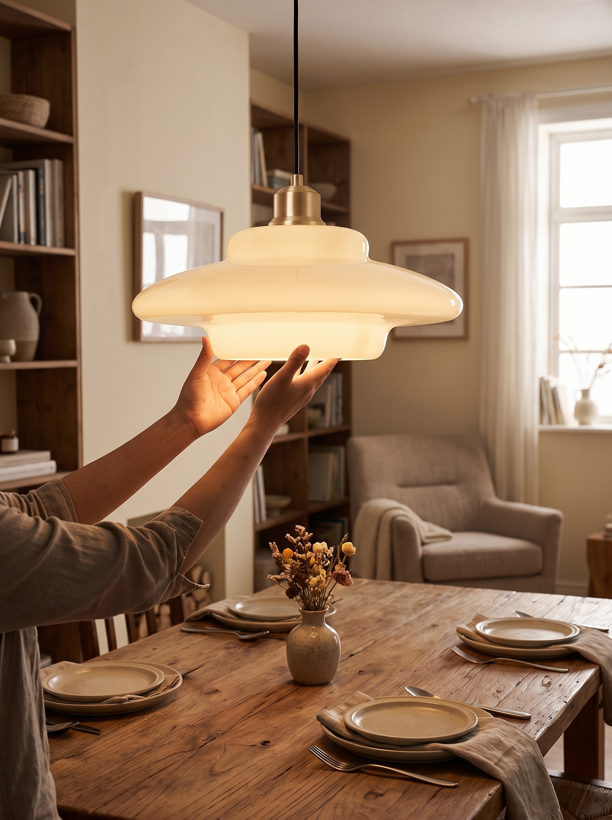 White Glass Pendant Light in a lifestyle setting