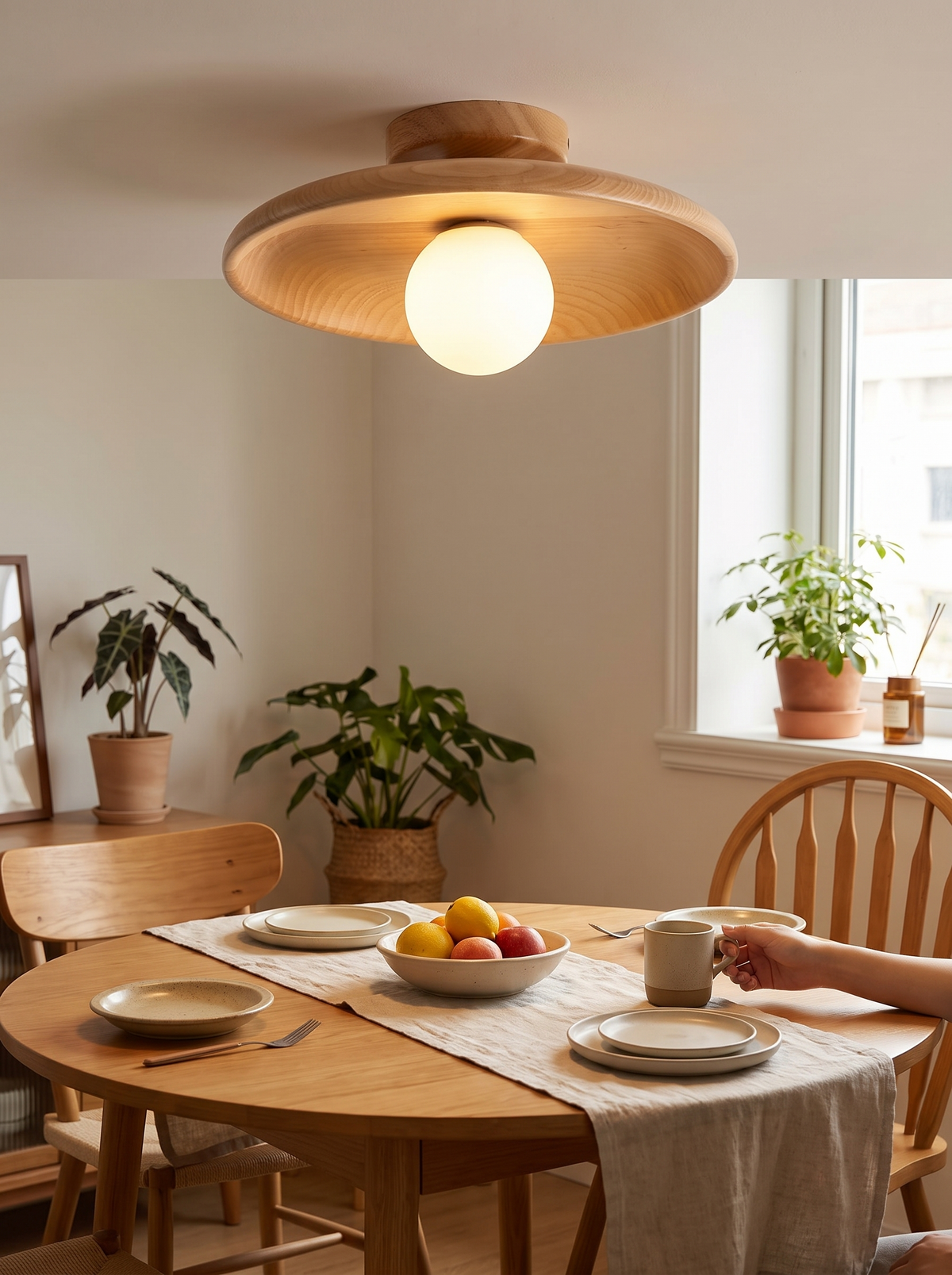 Modern Wooden Ceiling Light in a lifestyle setting