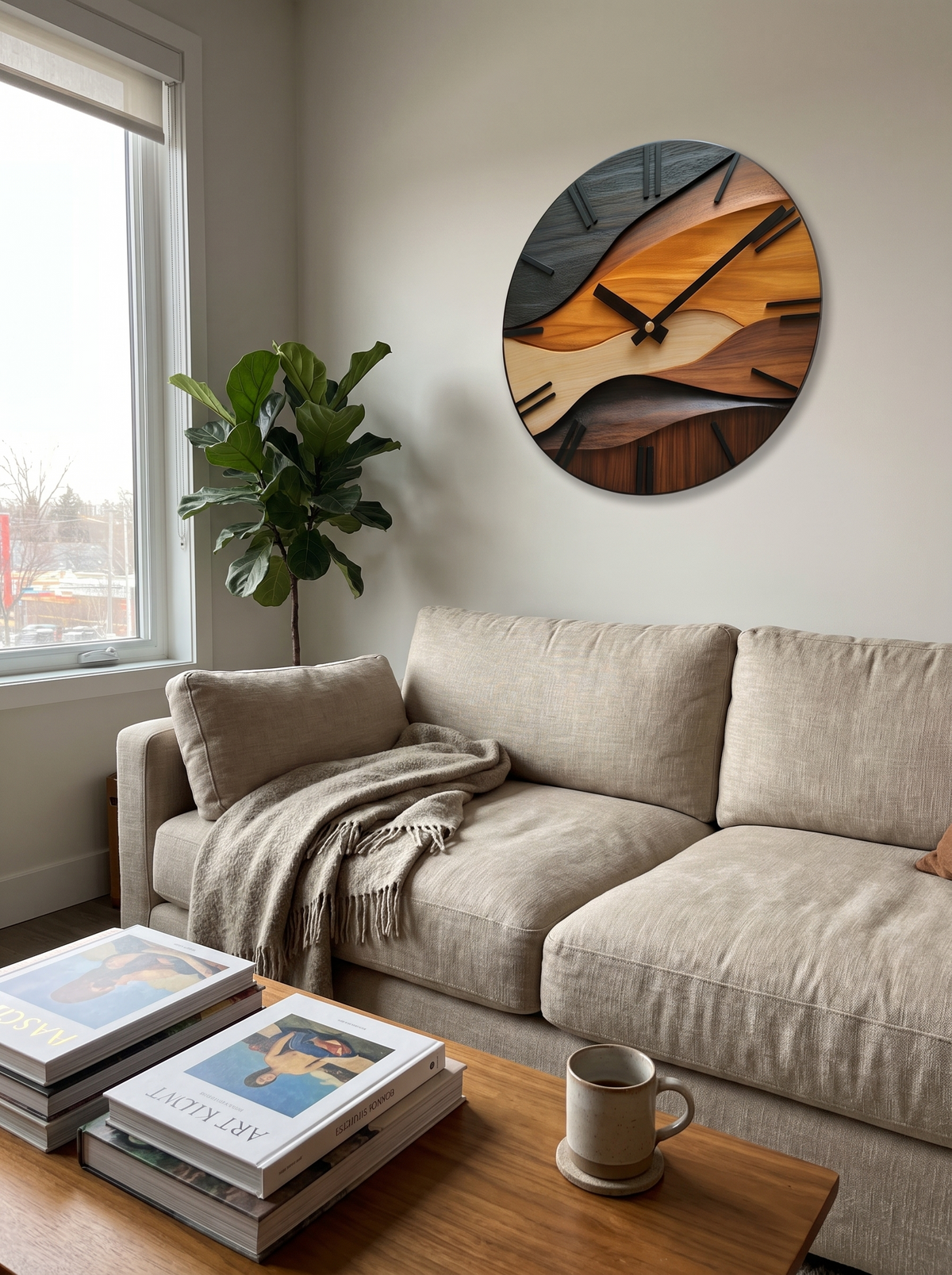 Artistic Round Wall Clock in a lifestyle setting