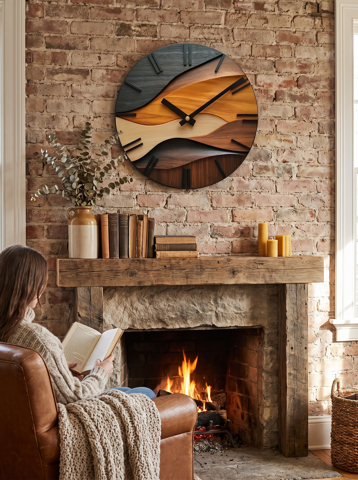 Artistic Round Wall Clock in a lifestyle setting