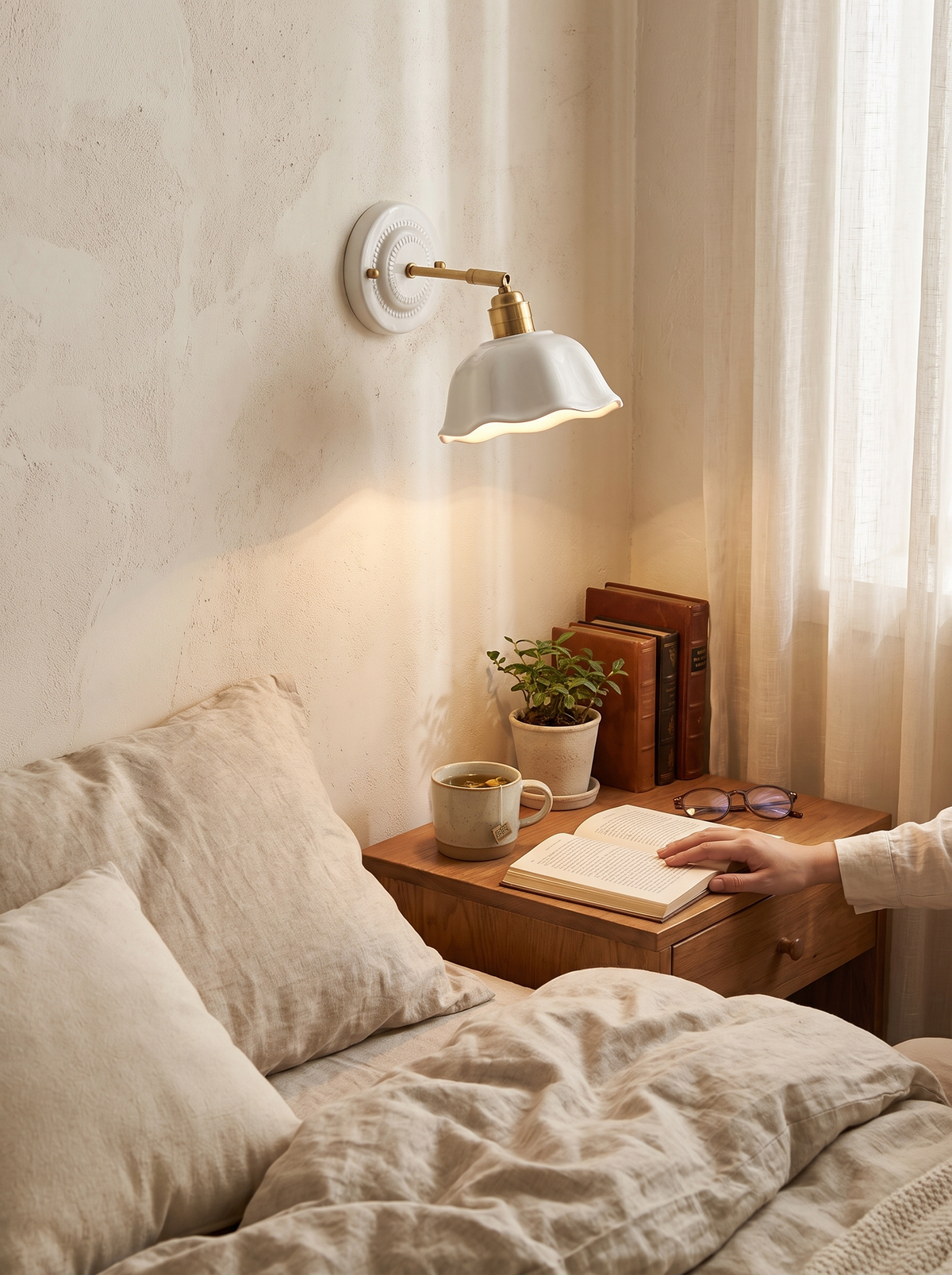 Nordic Cream Ceramic Wall Lamp in a lifestyle setting