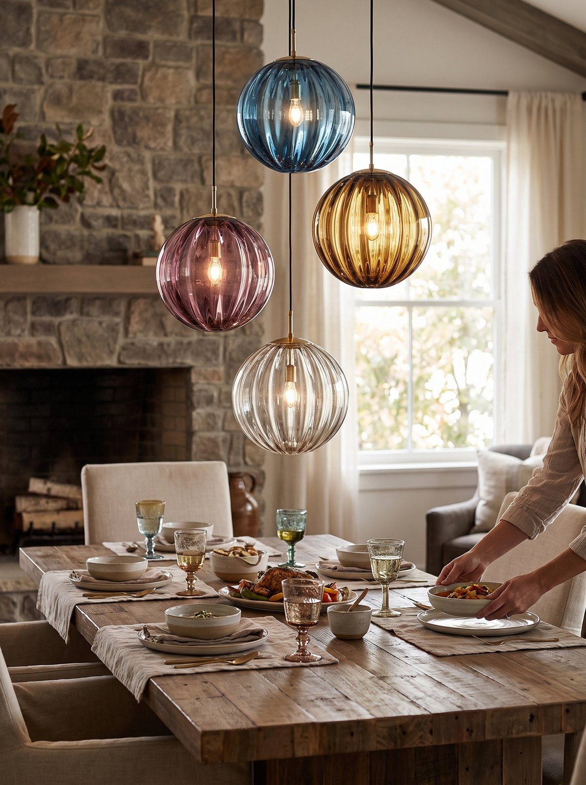Modern Glass Ball Pendant Light in a lifestyle setting