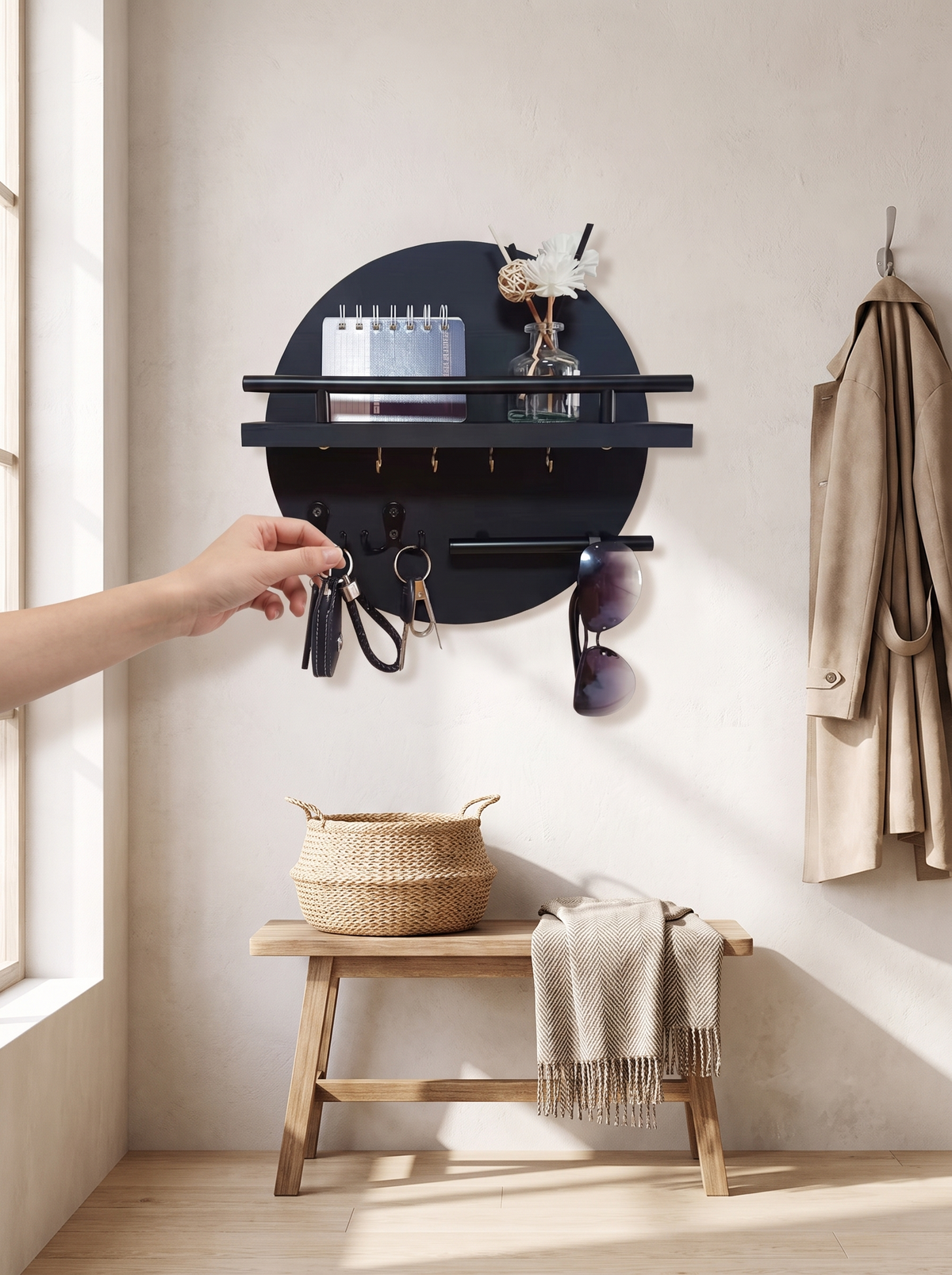 Round Wooden Key Holder in a lifestyle setting