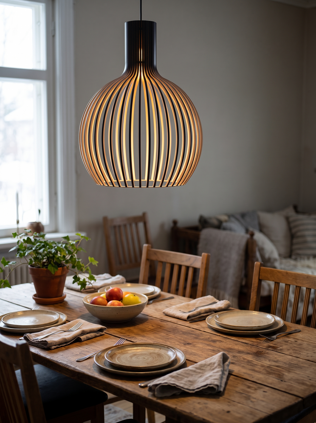 Handcrafted Wooden Pendant Light in a lifestyle setting
