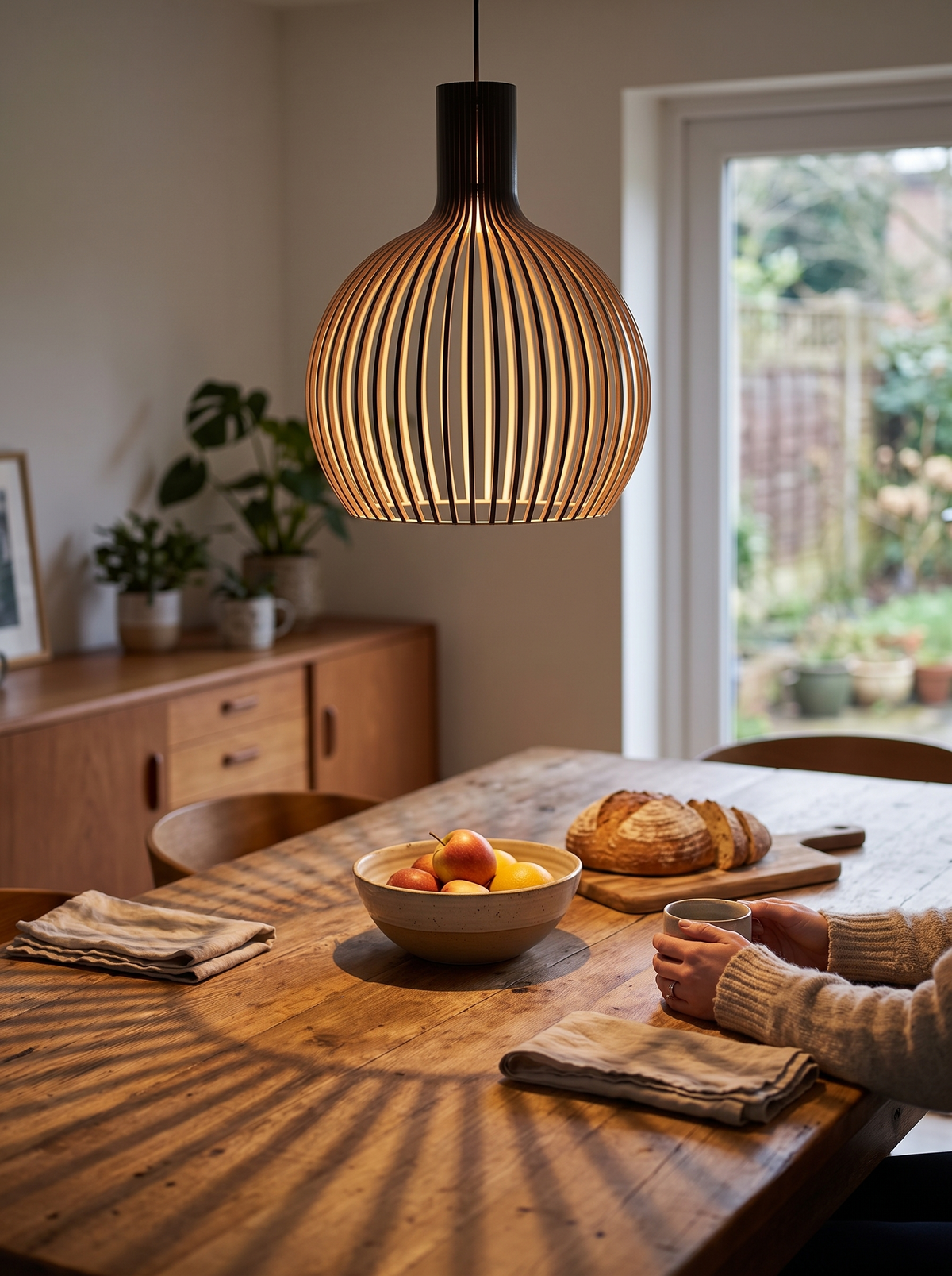 Handcrafted Wooden Pendant Light in a lifestyle setting