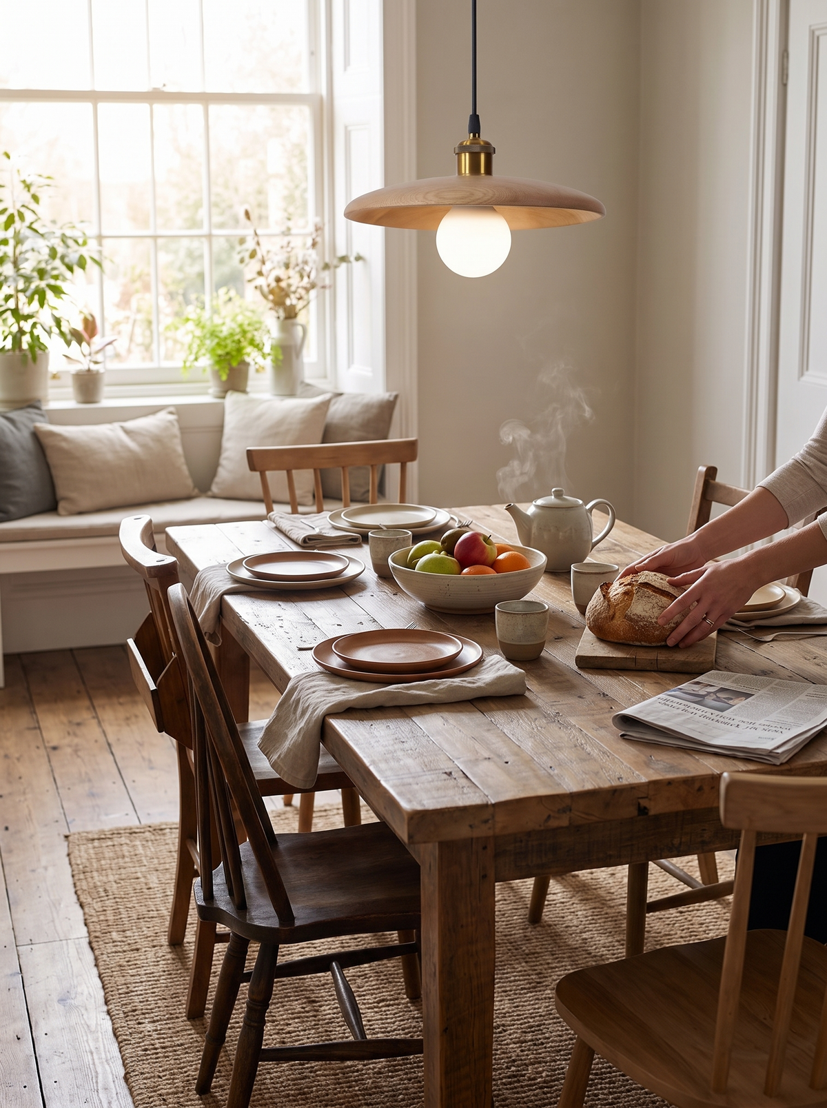 Modern Nordic Solid Wood Pendant Light in a lifestyle setting