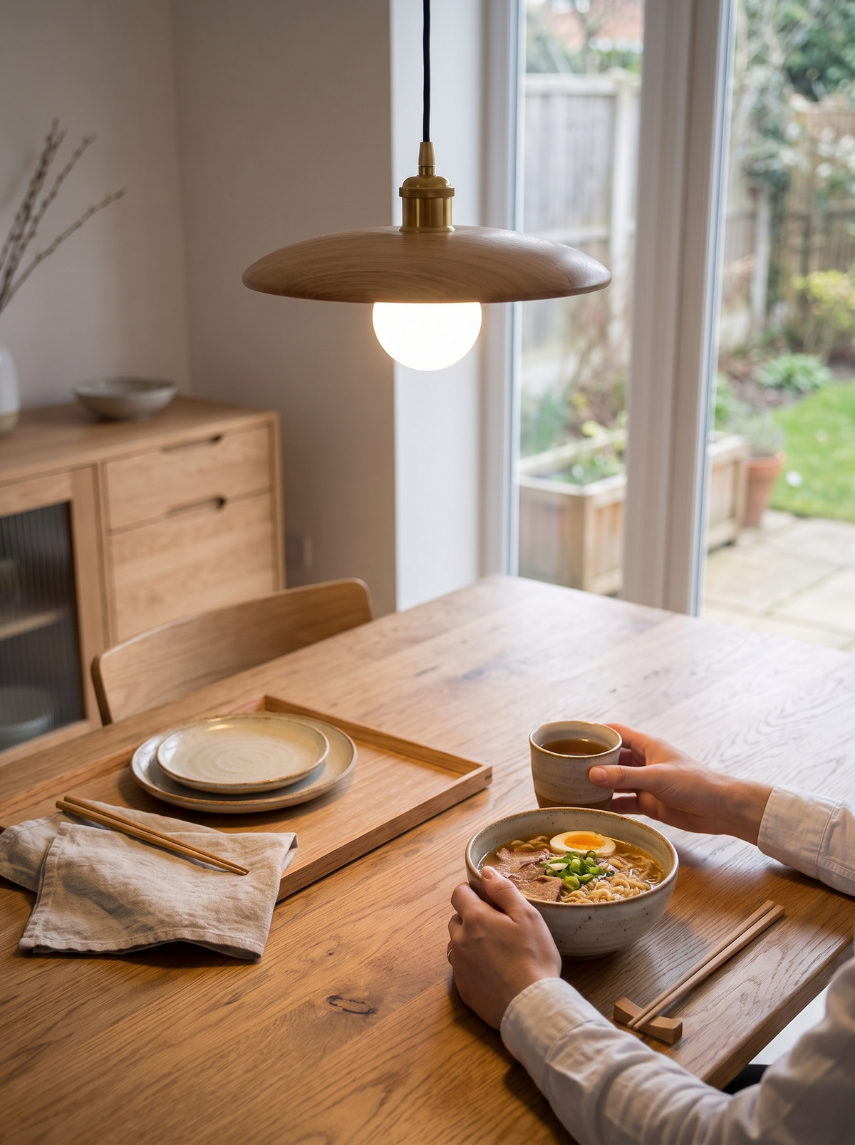 Modern Nordic Solid Wood Pendant Light in a lifestyle setting