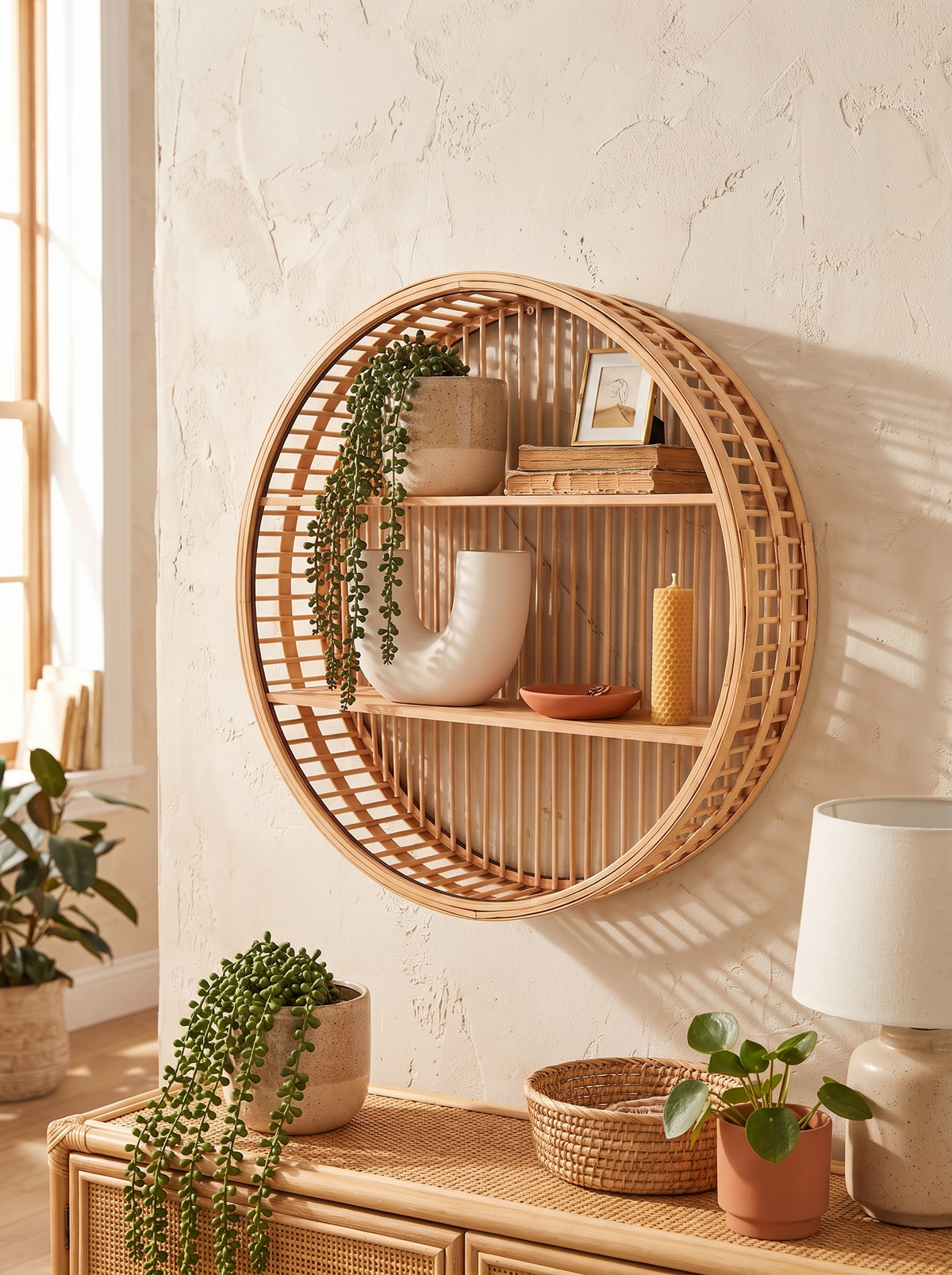 Display plants, books and décor