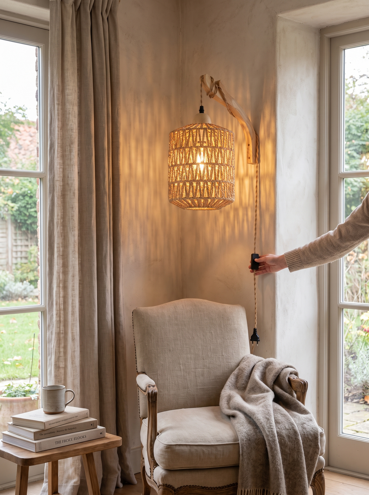 Wood, rattan and natural cord