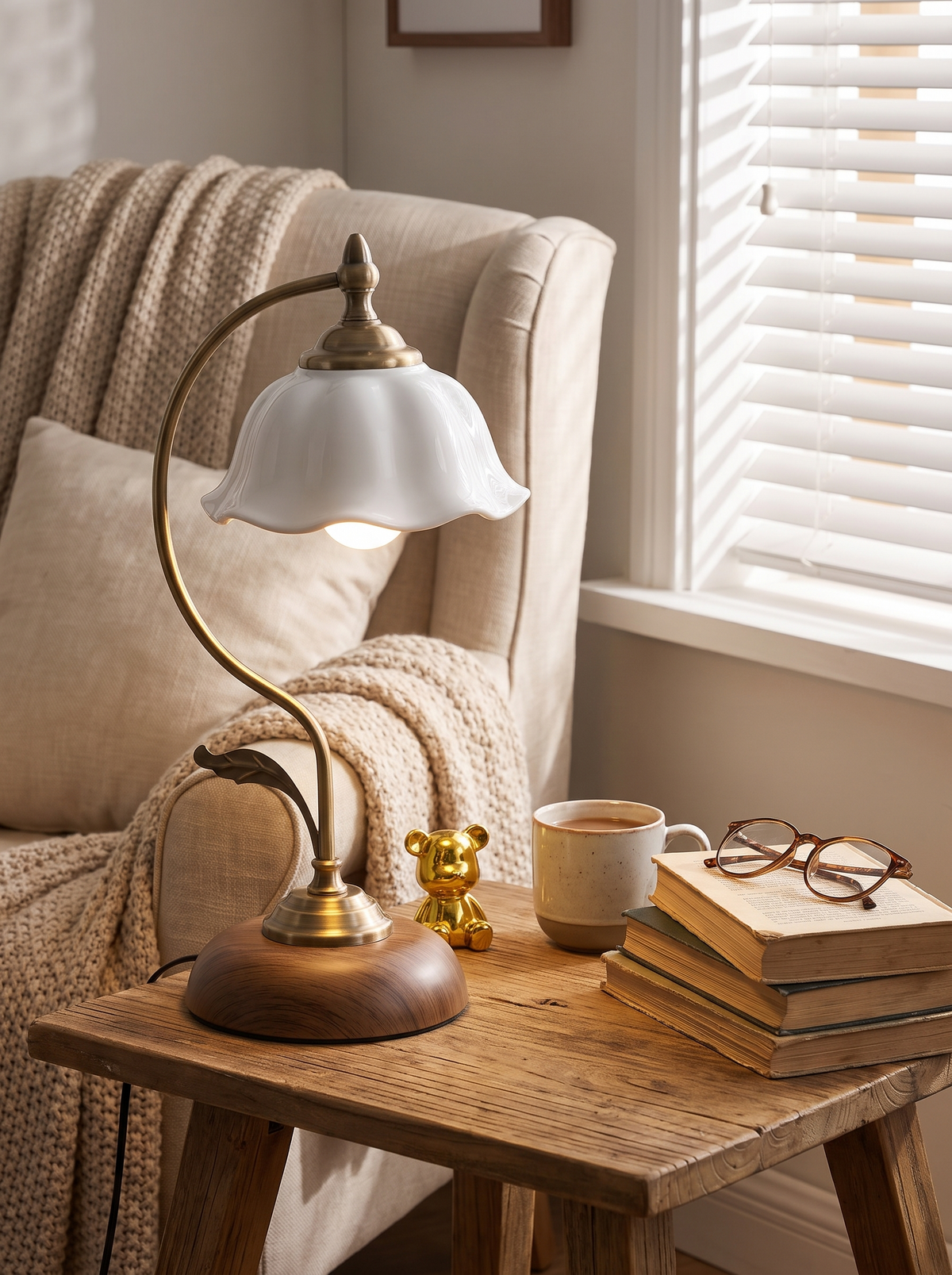 Vintage Goose Neck Floral Shade USB Table Lamp in a cozy corner