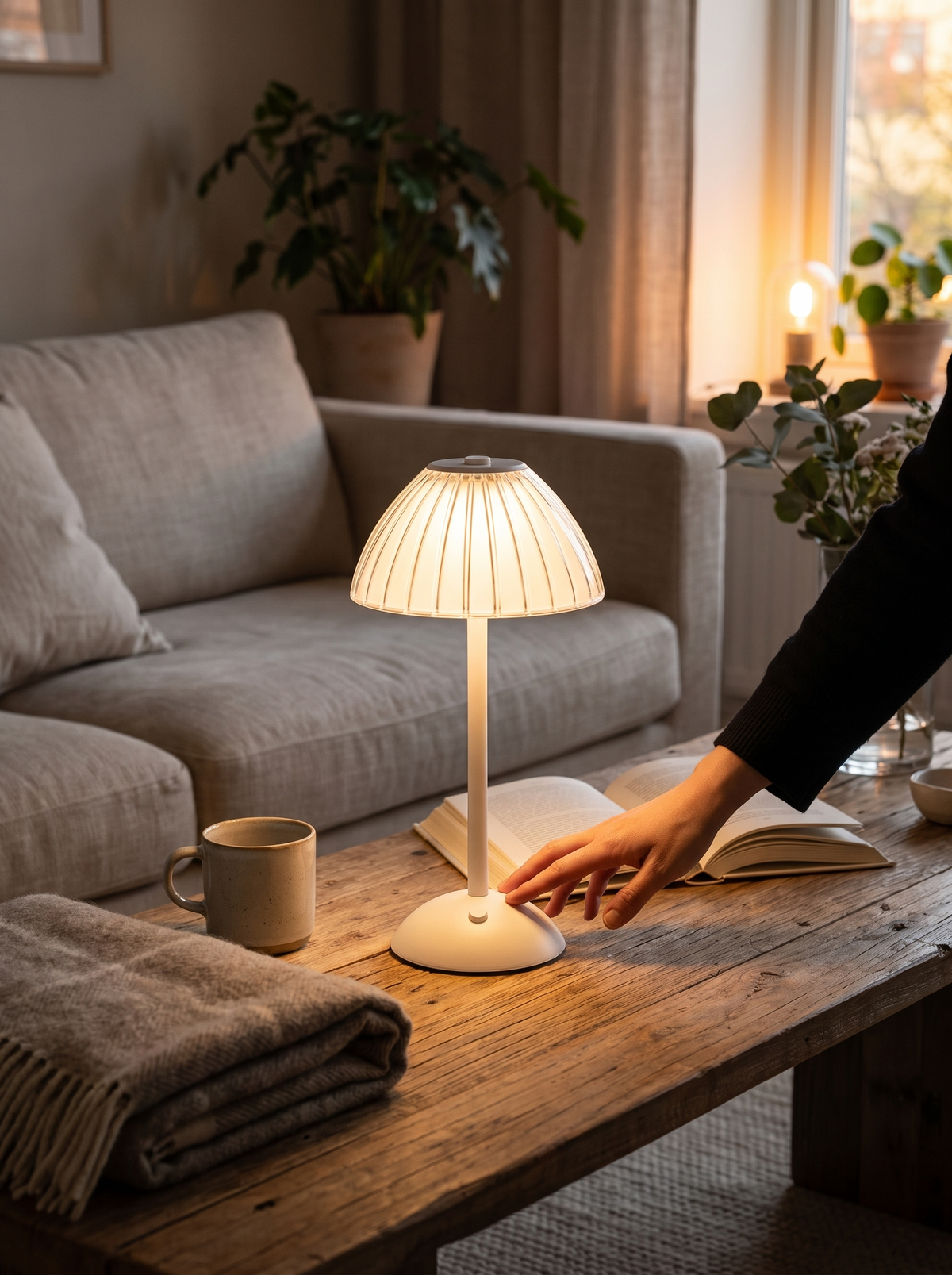 Golden Touch Ribbed Acrylic Rechargeable Lamp used without a cord