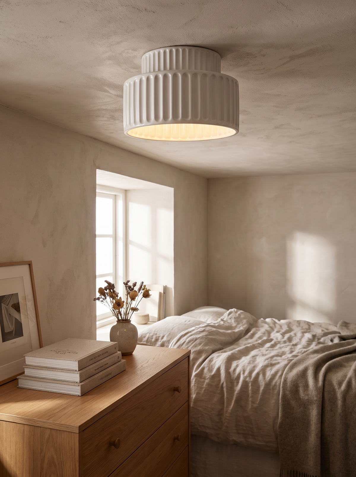 Nordic Ripple Resin Ceiling Light with ribbed texture overhead