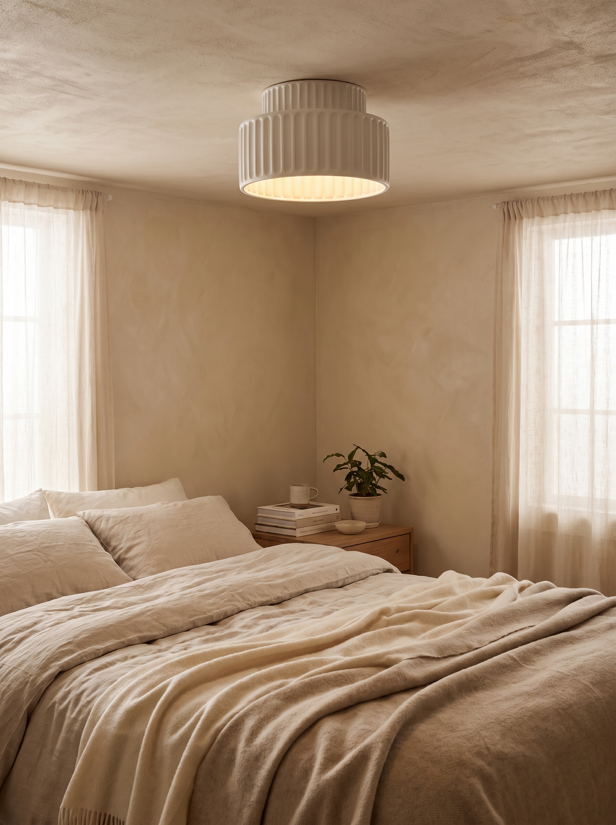 Nordic Ripple Resin Ceiling Light in a calm bedroom