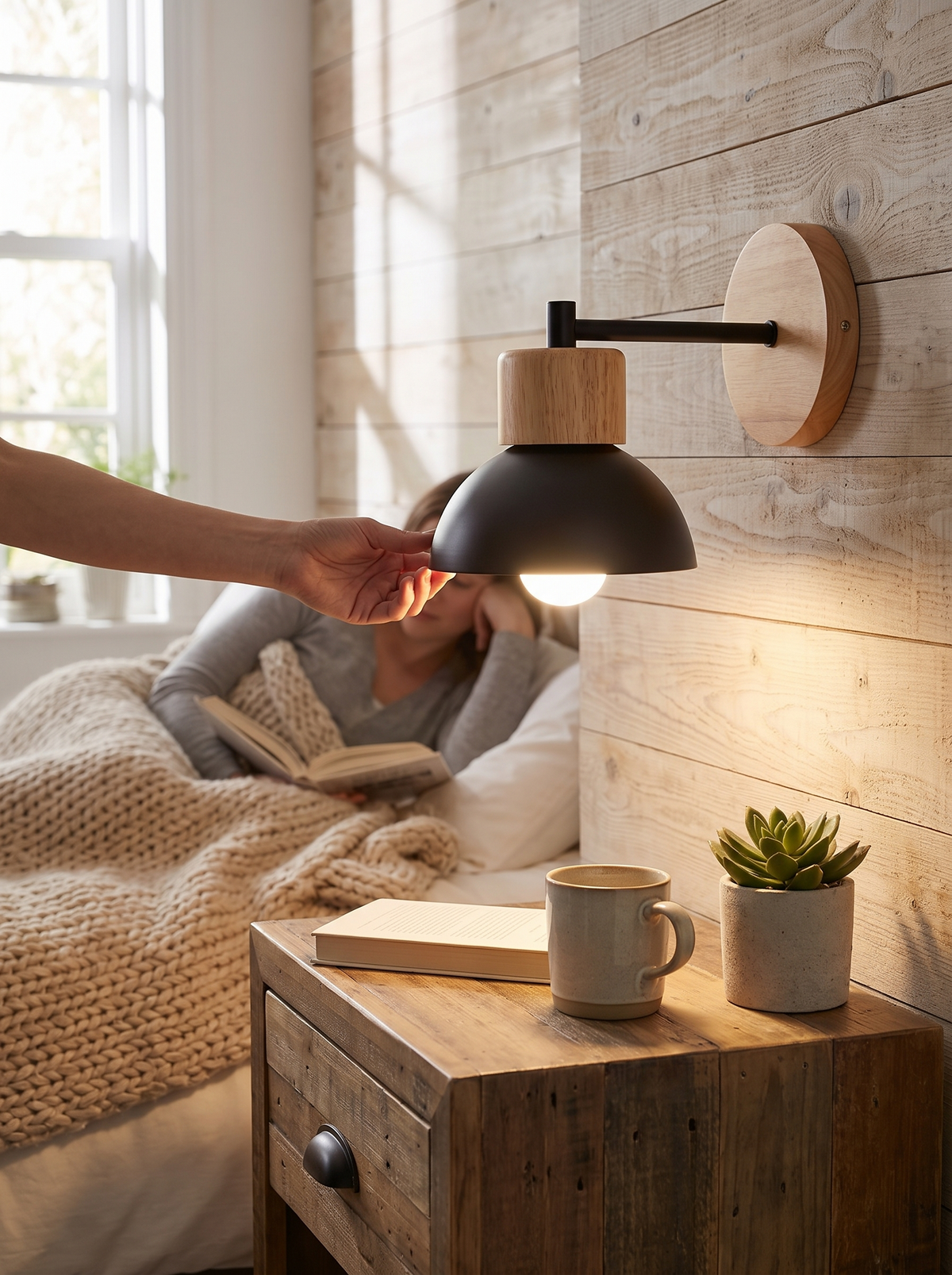 Wood and Metal Nordic Wall Lamp lifestyle view one