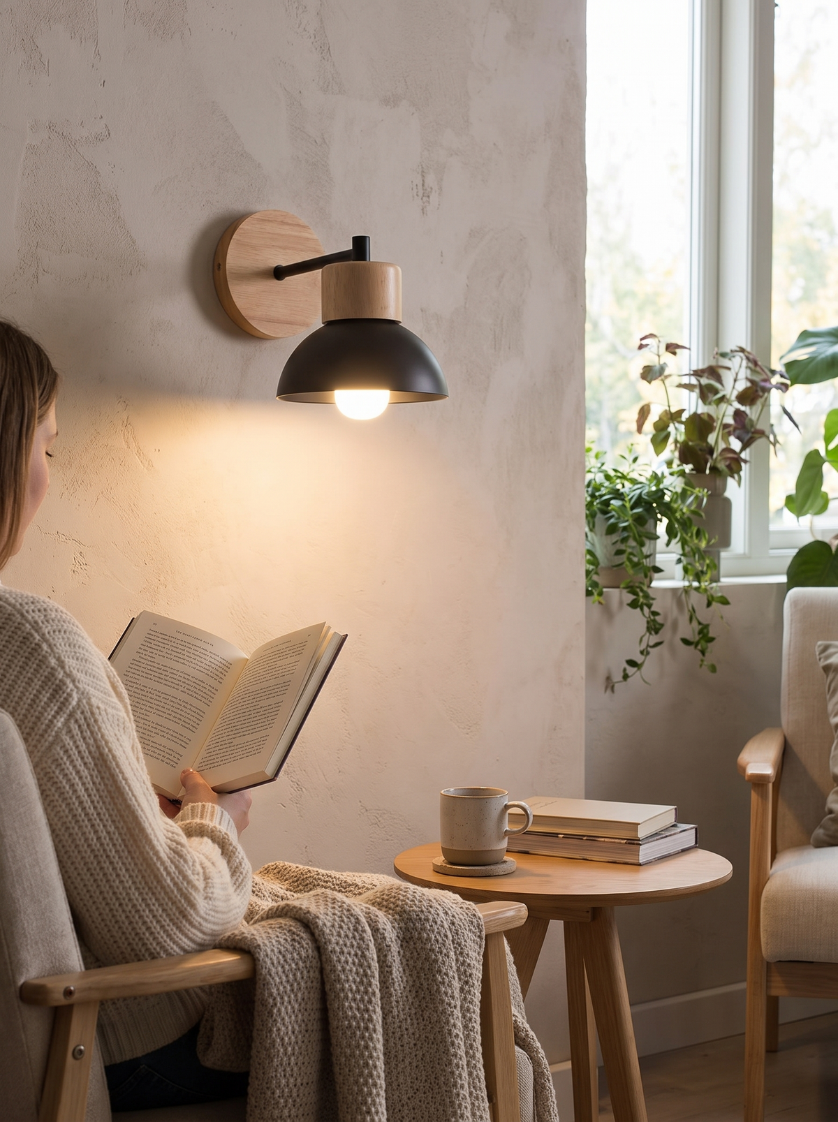 Wood and Metal Nordic Wall Lamp lifestyle view two