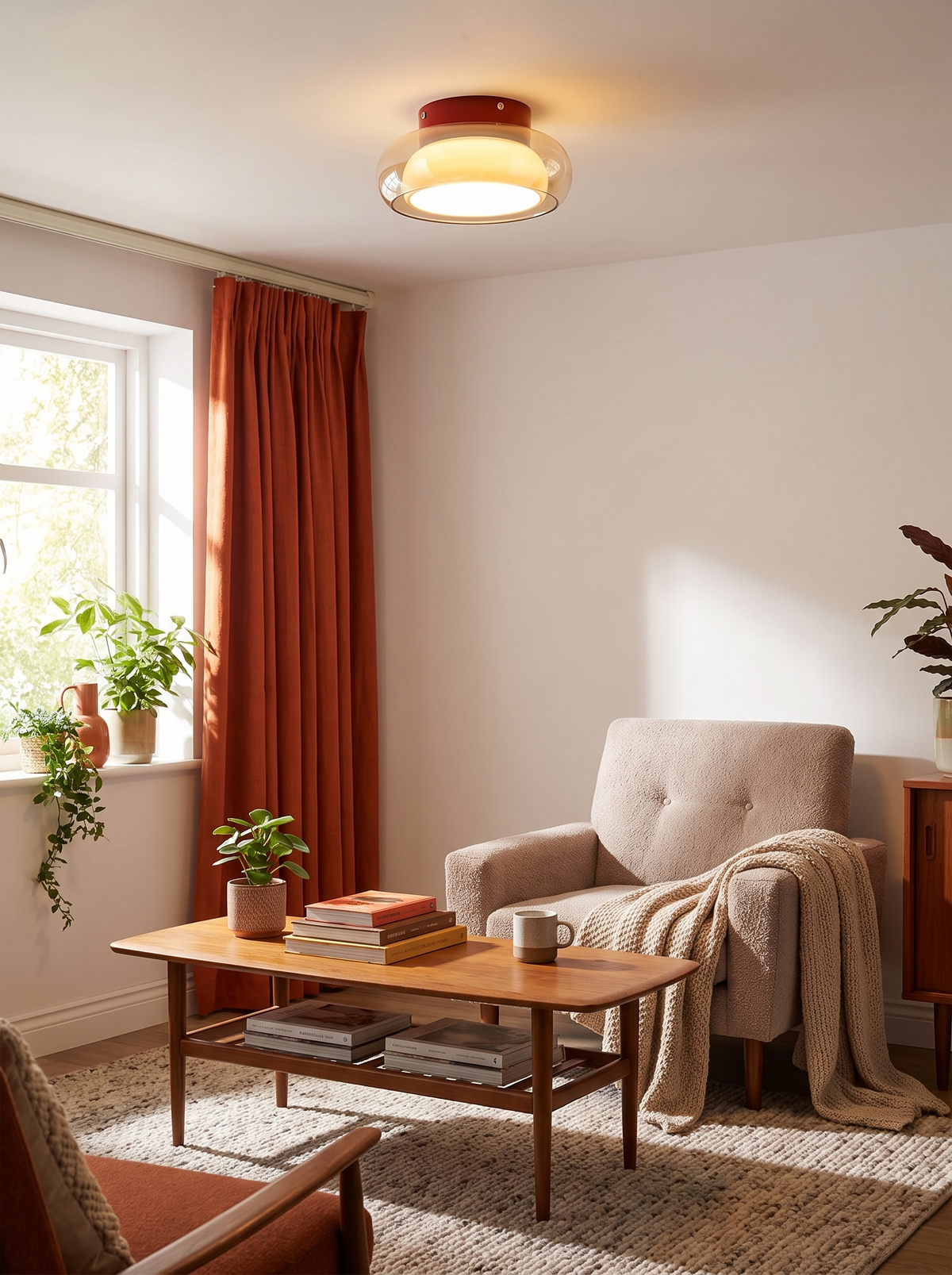 June Retro Glass Flush Mount Ceiling Light lifestyle view two