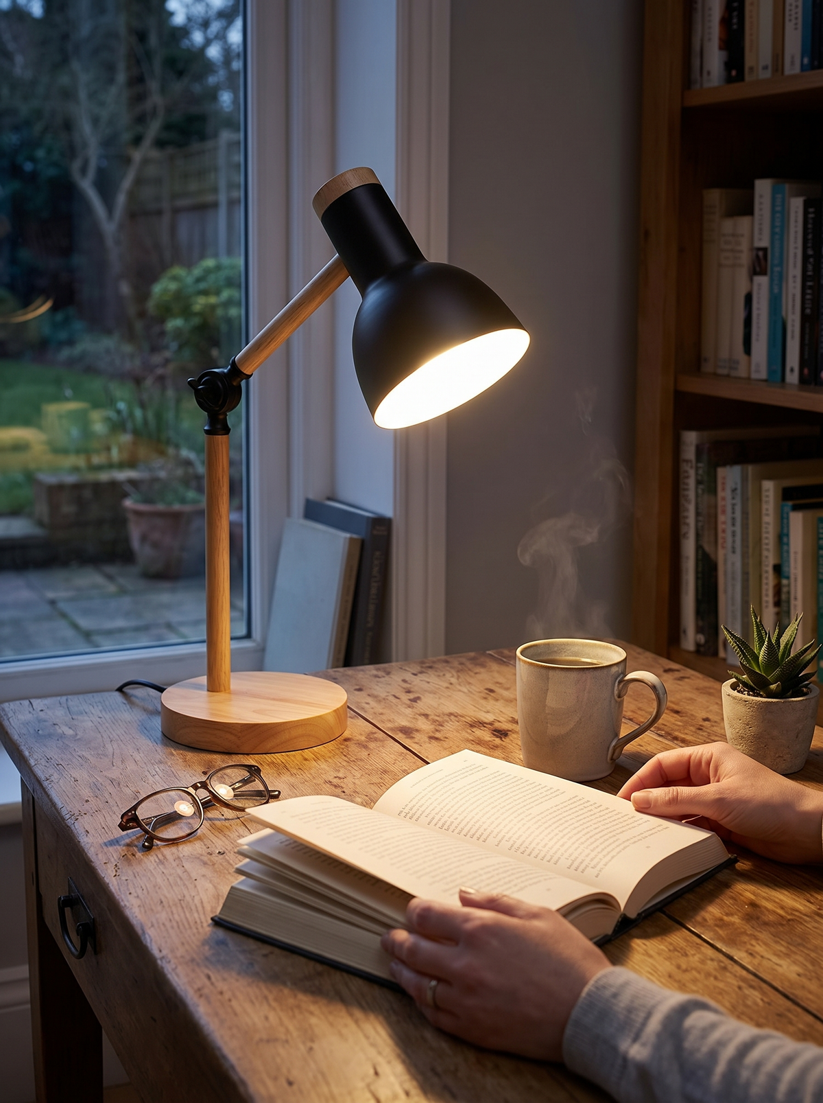 Nordic Wood Arm LED Desk Lamp lifestyle view one