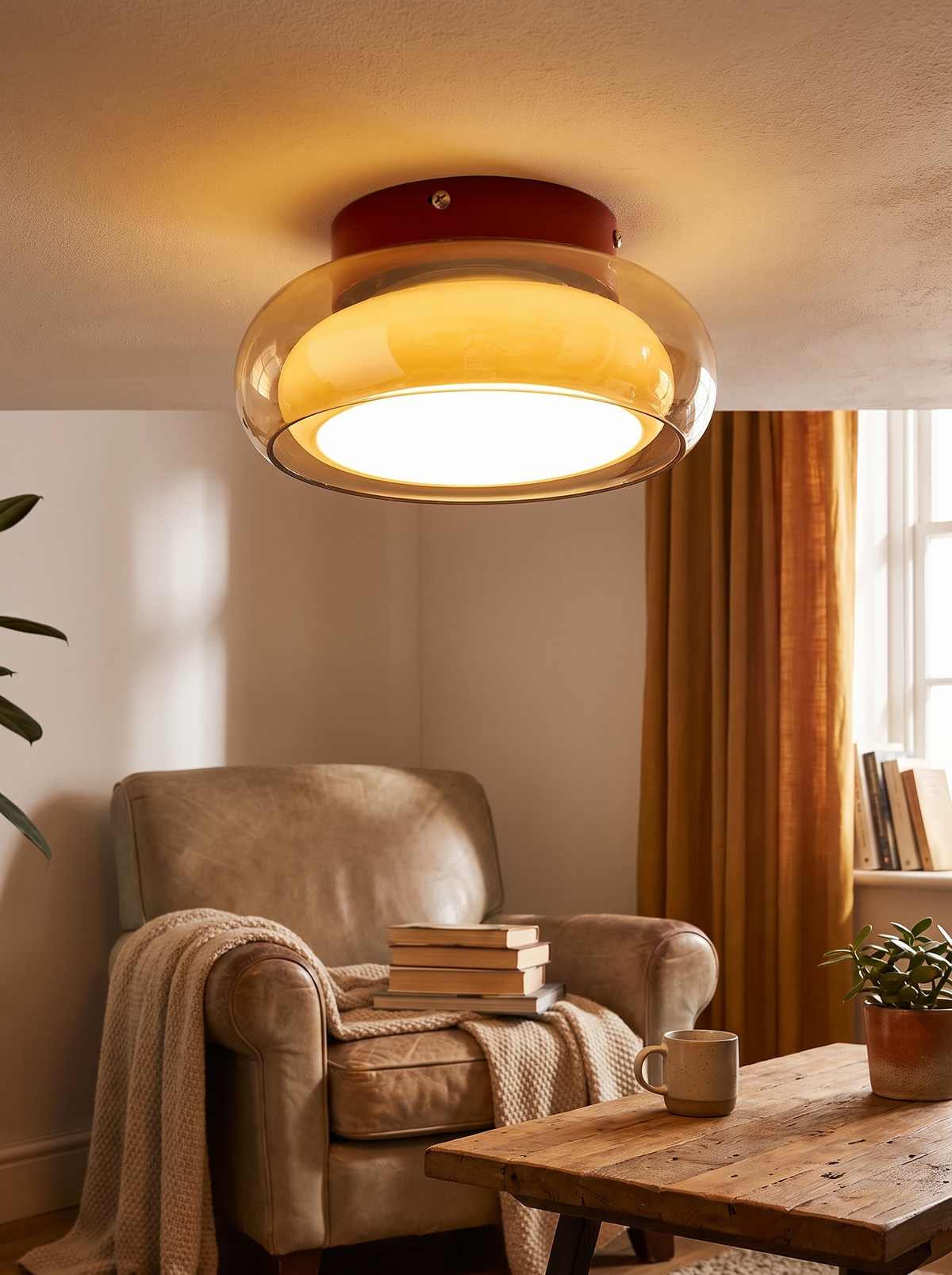 June Retro Glass Flush Mount Ceiling Light lifestyle view one
