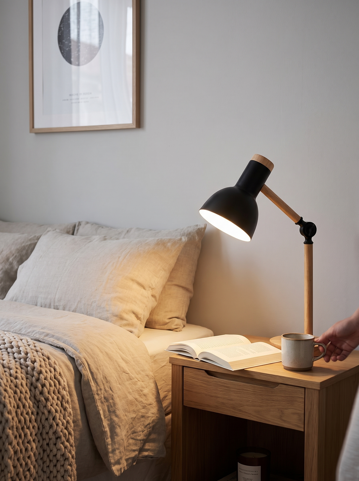 Nordic Wood Arm LED Desk Lamp lifestyle view three