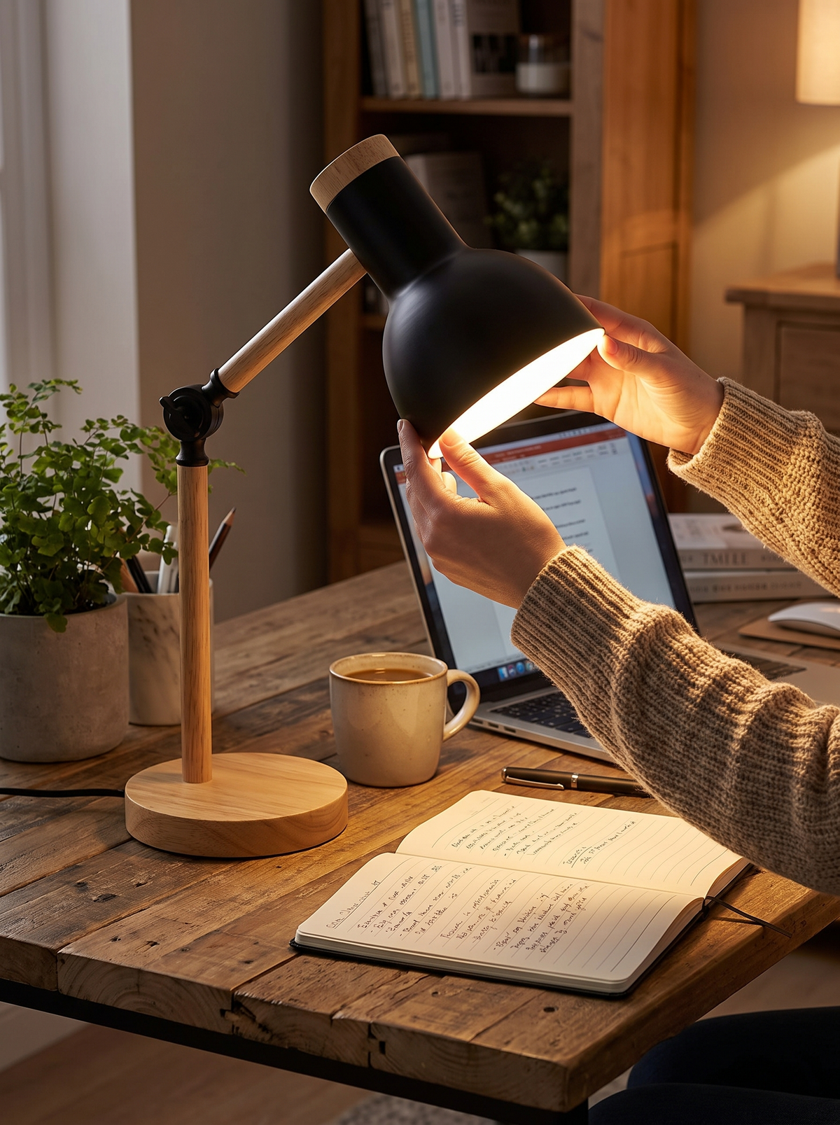 Nordic Wood Arm LED Desk Lamp lifestyle view two