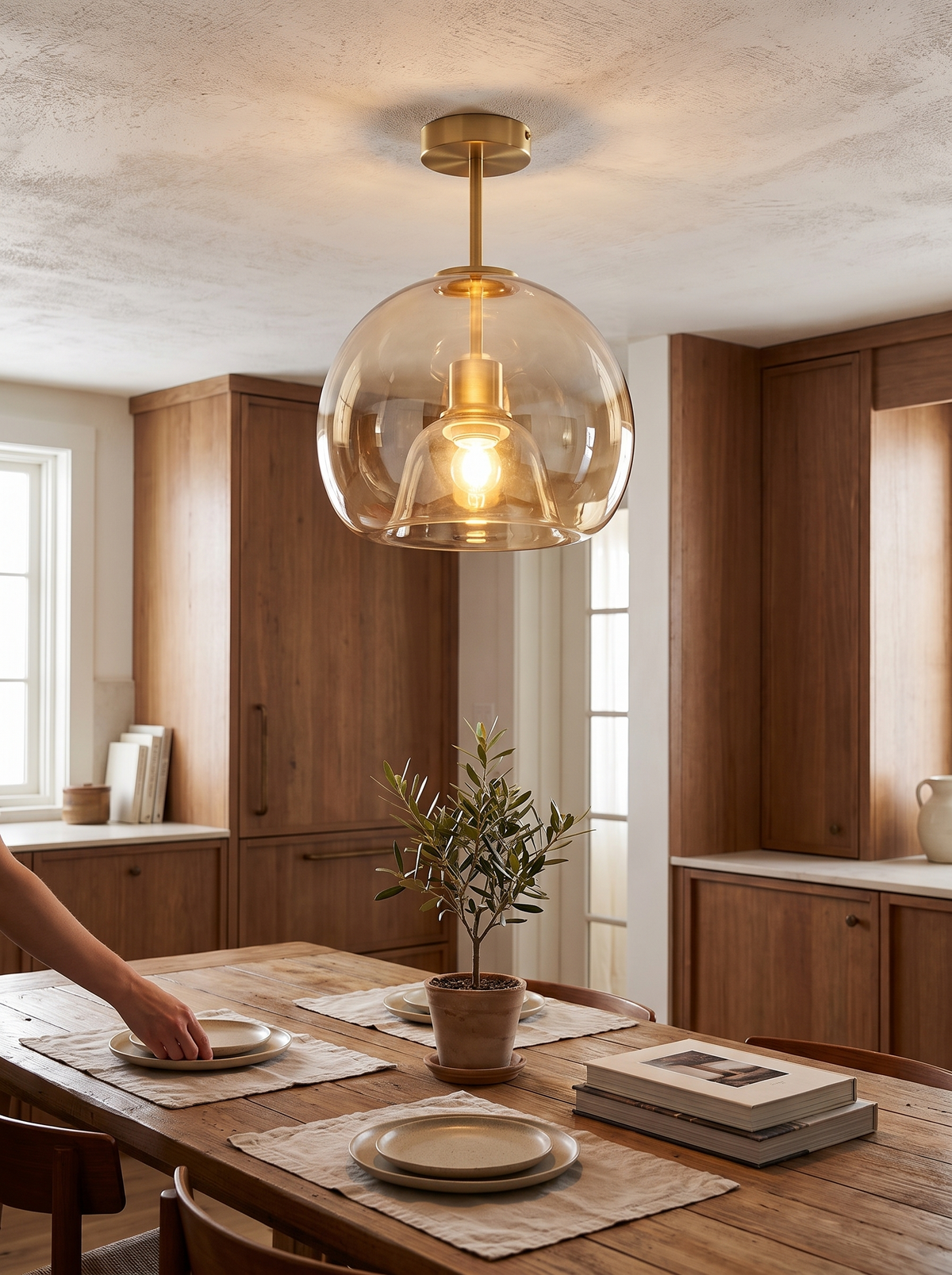 Nordic Glass Ball Semi Flush Ceiling Light lifestyle view two