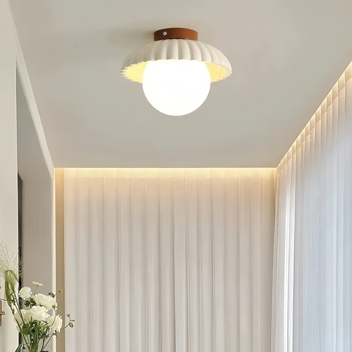 Iron and Glass Globe Flush Mount Light