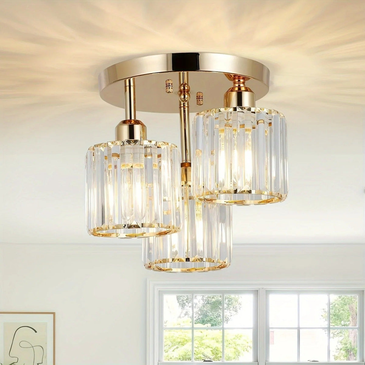 3-Light Crystal Semi Flush Ceiling Light