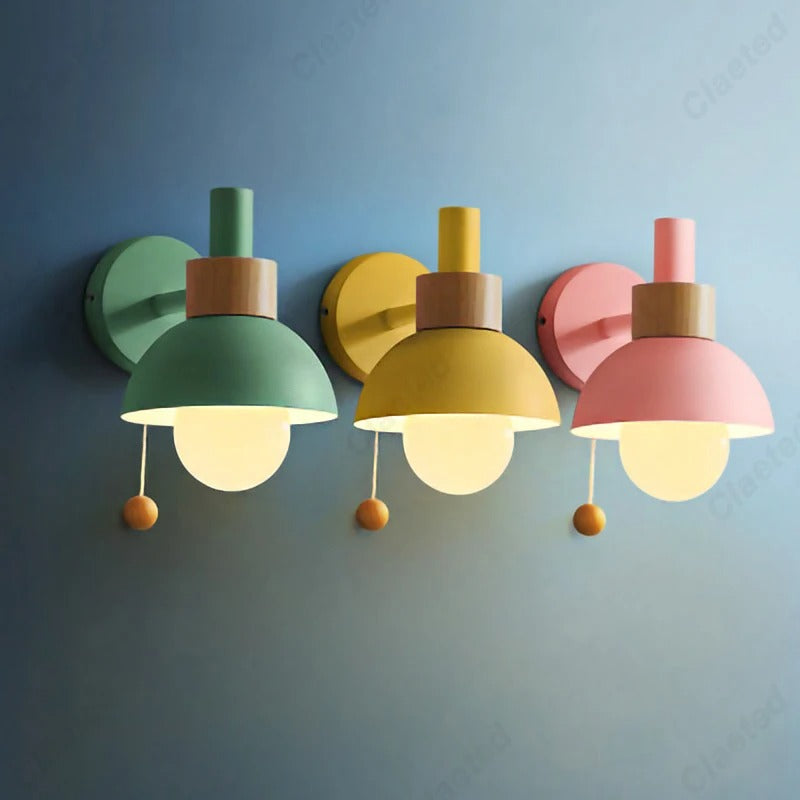 Nordic Wood Accent Pull-Chain Wall Lamp