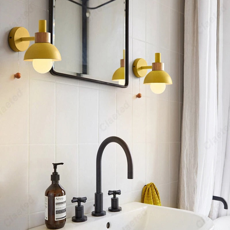 Nordic Wood Accent Pull-Chain Wall Lamp