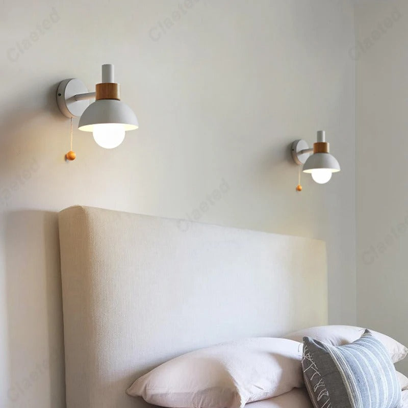 Nordic Wood Accent Pull-Chain Wall Lamp