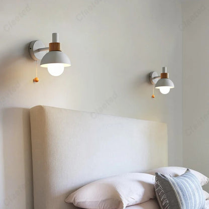 Nordic Wood Accent Pull-Chain Wall Lamp