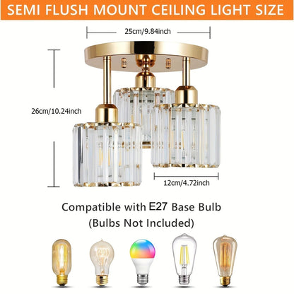 3-Light Crystal Semi Flush Ceiling Light